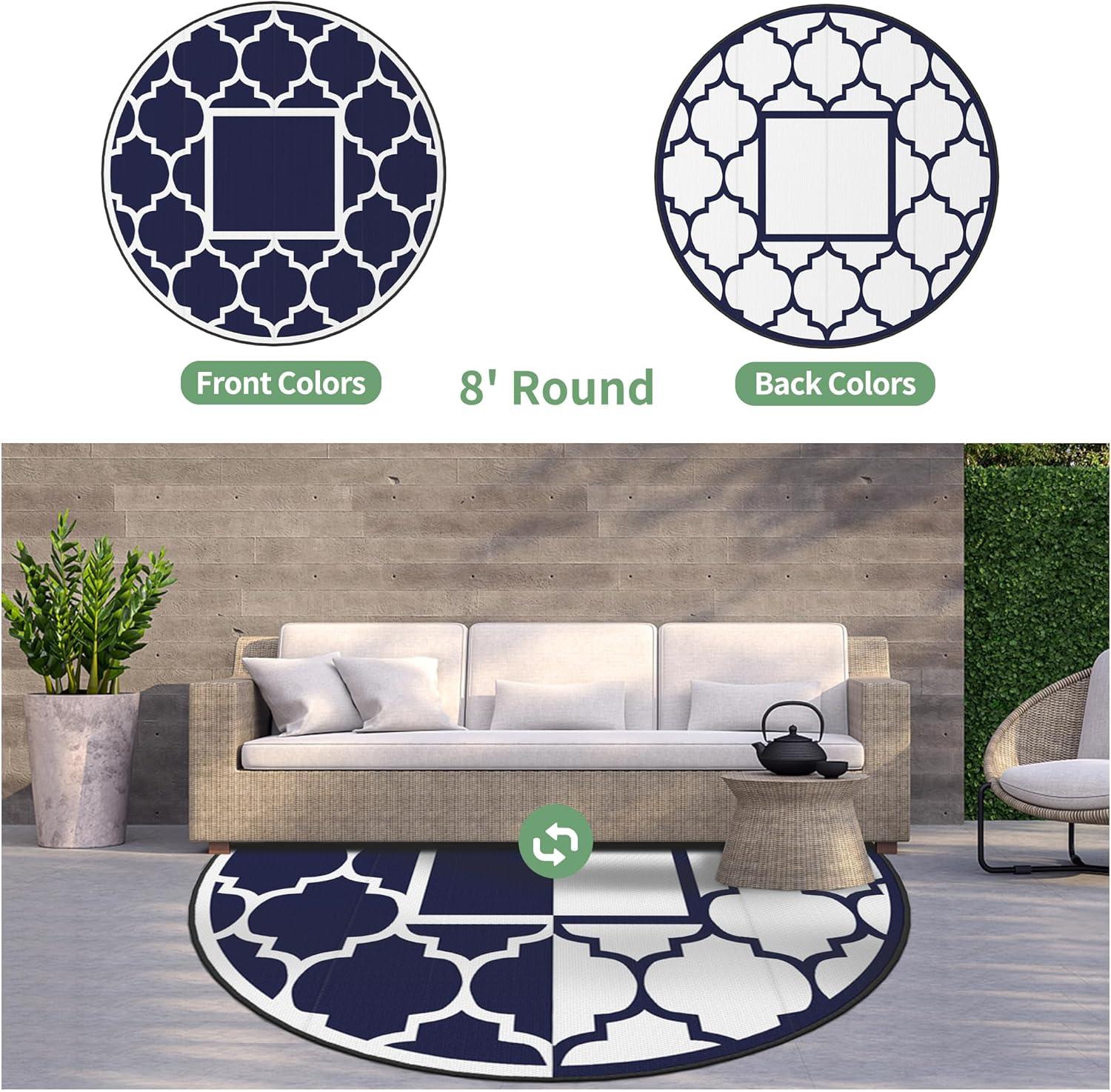 imageGENIMO 5 x 8 Outdoor Rug Waterproof for Patio Decor Foldable Reversible Plastic Straw Area Rugs Mat for Camper Outside Carpet for Rv Deck Porch Picnic Beach Balcony Blue ampamp WhiteNavy Blue White