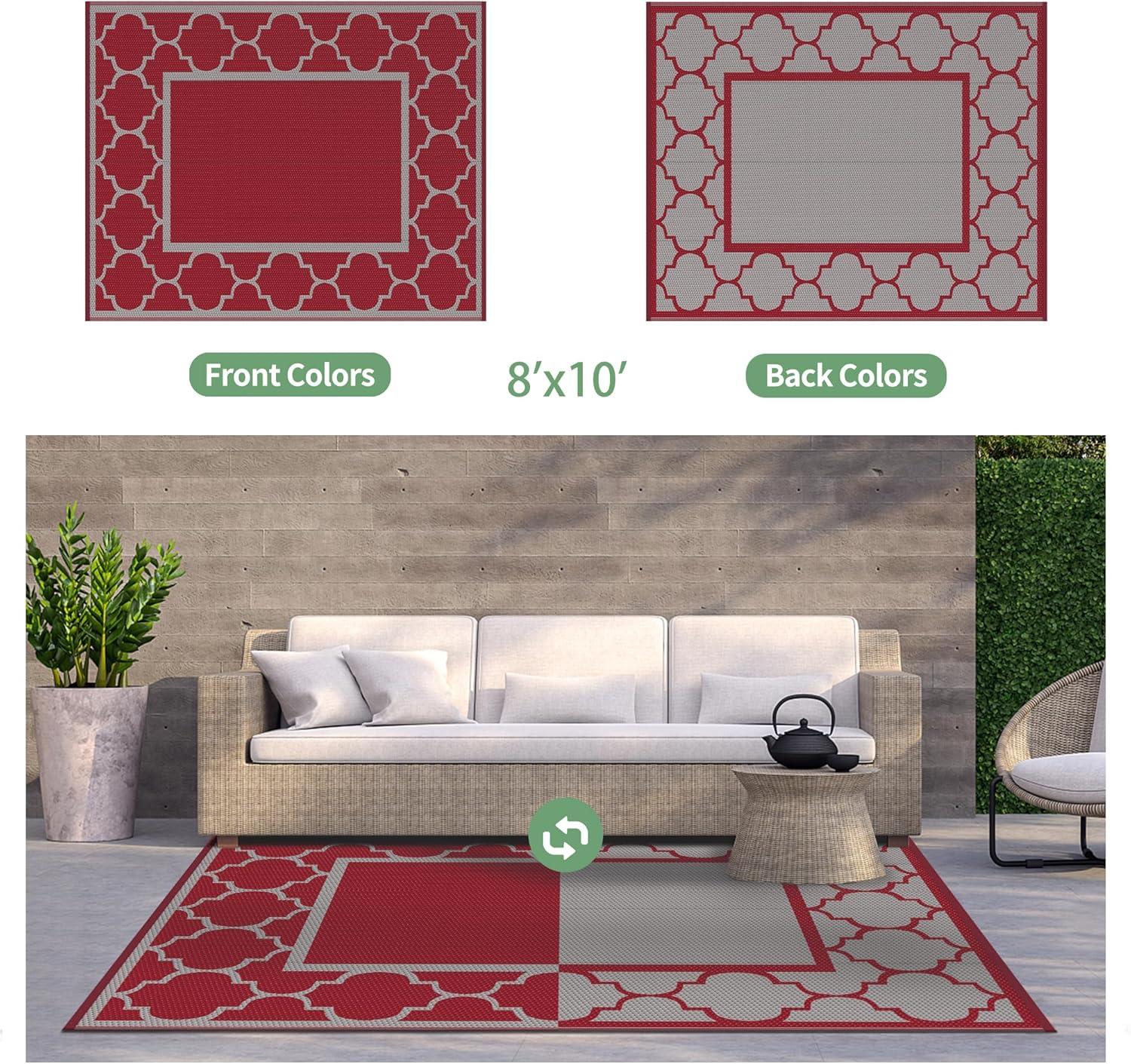 imageGENIMO 5 x 8 Outdoor Rug Waterproof for Patio Decor Foldable Reversible Plastic Straw Area Rugs Mat for Camper Outside Carpet for Rv Deck Porch Picnic Beach Balcony Blue ampamp WhiteRed Grey