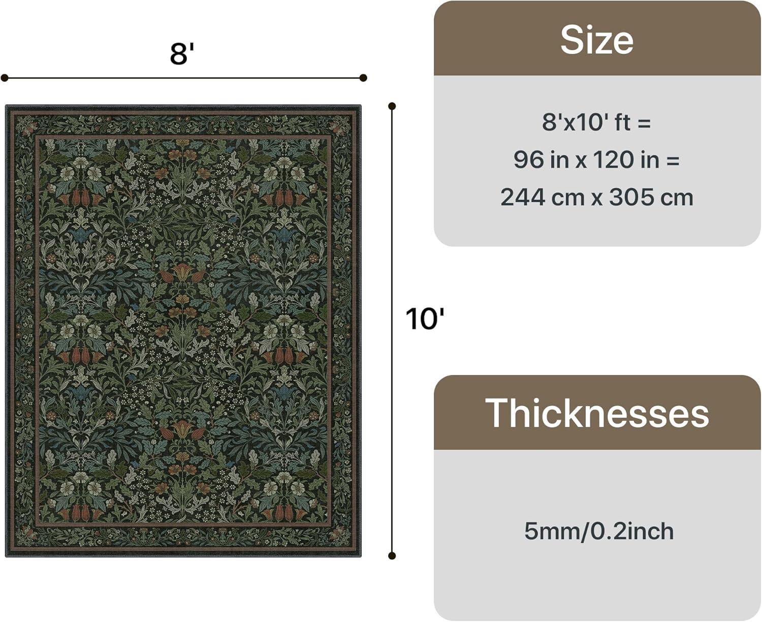 imageGENIMO 6x9 Washable Area Rug NonSlip Vintage Boho Floral Carpet Soft LowPile Thin Living Room Rug for Bedroom Dining Room Nursery Dark GreenDark Green