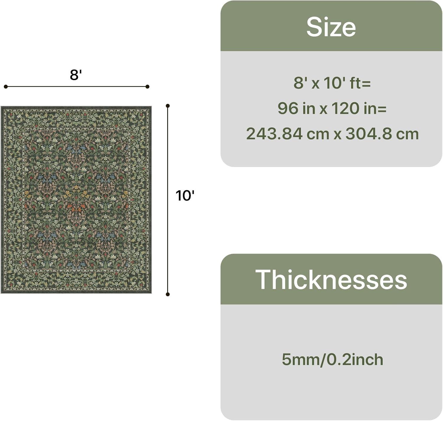 imageGENIMO 6x9 Washable Area Rug NonSlip Vintage Boho Floral Carpet Soft LowPile Thin Living Room Rug for Bedroom Dining Room Nursery Dark GreenEmerald Green