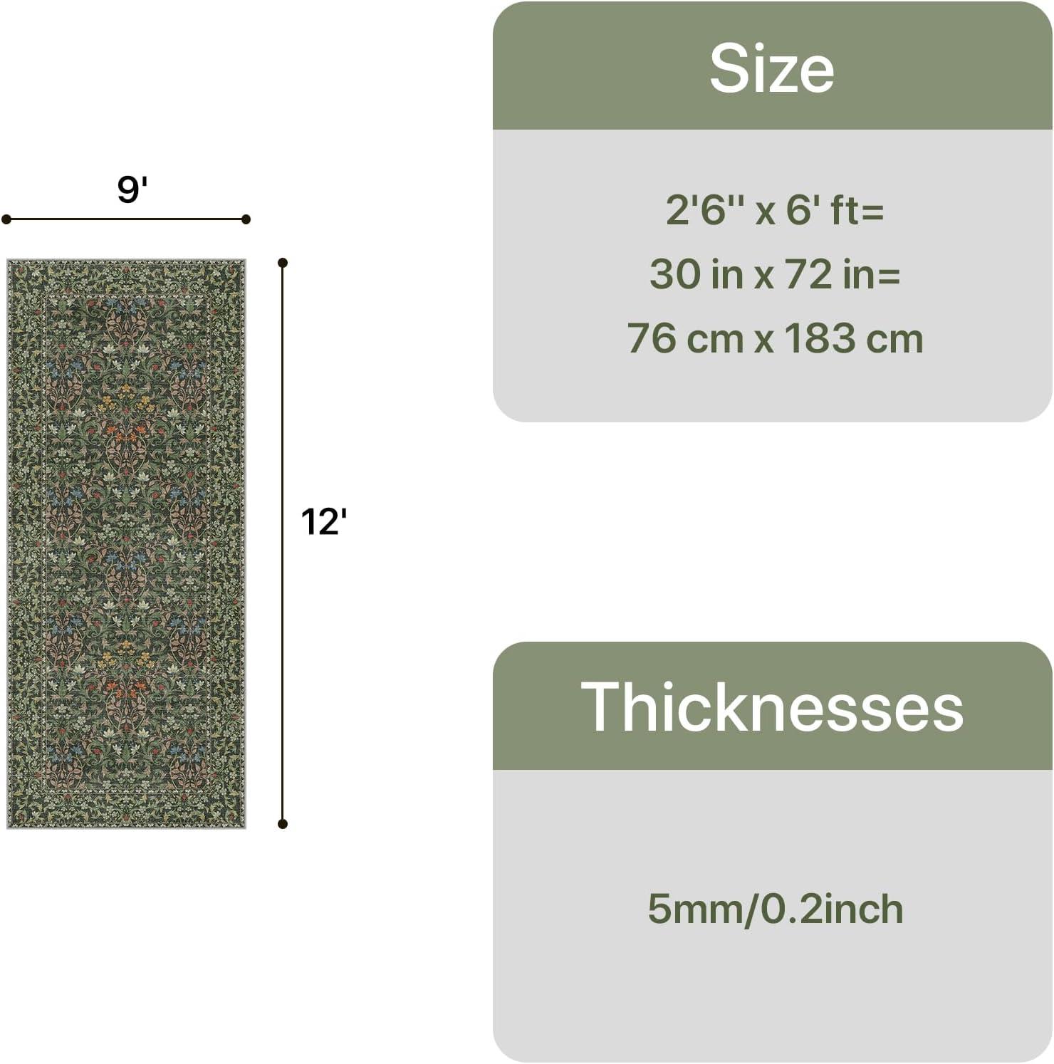 imageGENIMO 6x9 Washable Area Rug NonSlip Vintage Boho Floral Carpet Soft LowPile Thin Living Room Rug for Bedroom Dining Room Nursery Dark GreenEmerald Green
