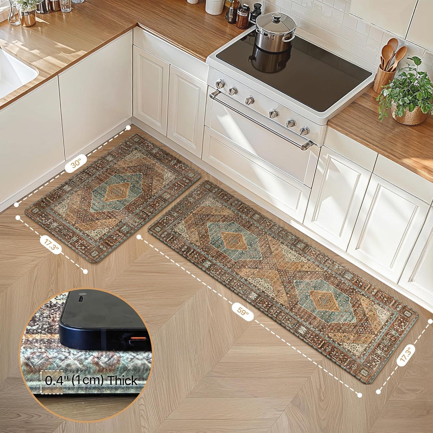 imageGENIMO Kitchen Mats for Floor 2PCs Washable Anti Fatigue Mat for Cushioned 173quotx47quot173quotx30quot Waterproof Kitchen Rugs Non Slip Comfort Standing Mat Rug for Home Sink Laundry Light GreenBrick