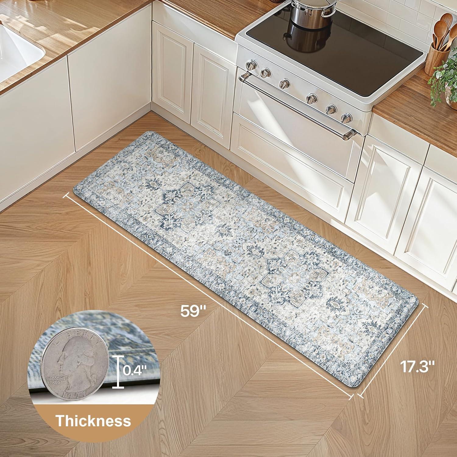 imageGENIMO Kitchen Mats for Floor 2PCs Washable Anti Fatigue Mat for Cushioned 173quotx47quot173quotx30quot Waterproof Kitchen Rugs Non Slip Comfort Standing Mat Rug for Home Sink Laundry Light GreenLight Blue