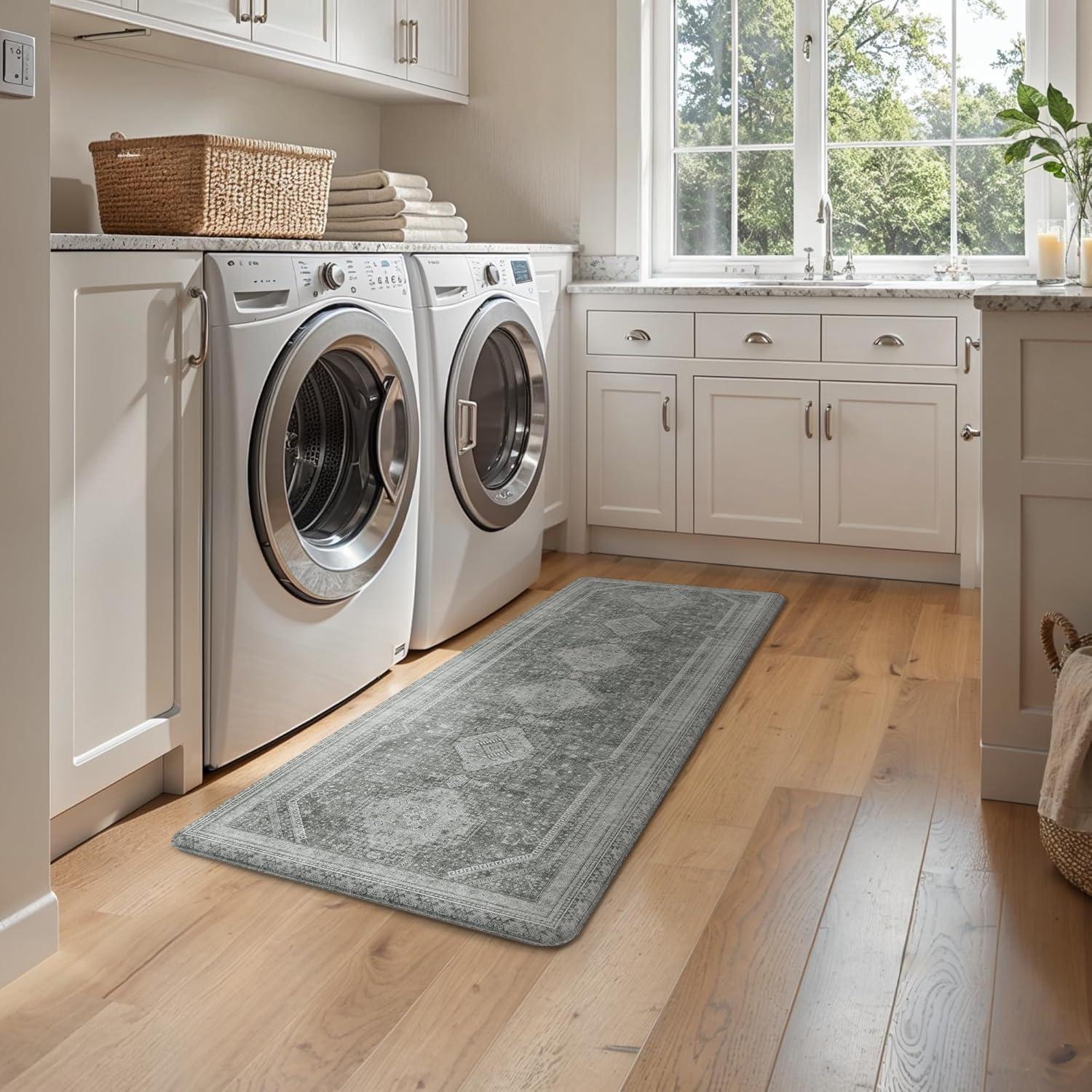 imageGENIMO Kitchen Mats for Floor 2PCs Washable Anti Fatigue Mat for Cushioned 173quotx47quot173quotx30quot Waterproof Kitchen Rugs Non Slip Comfort Standing Mat Rug for Home Sink Laundry Light GreenGrey