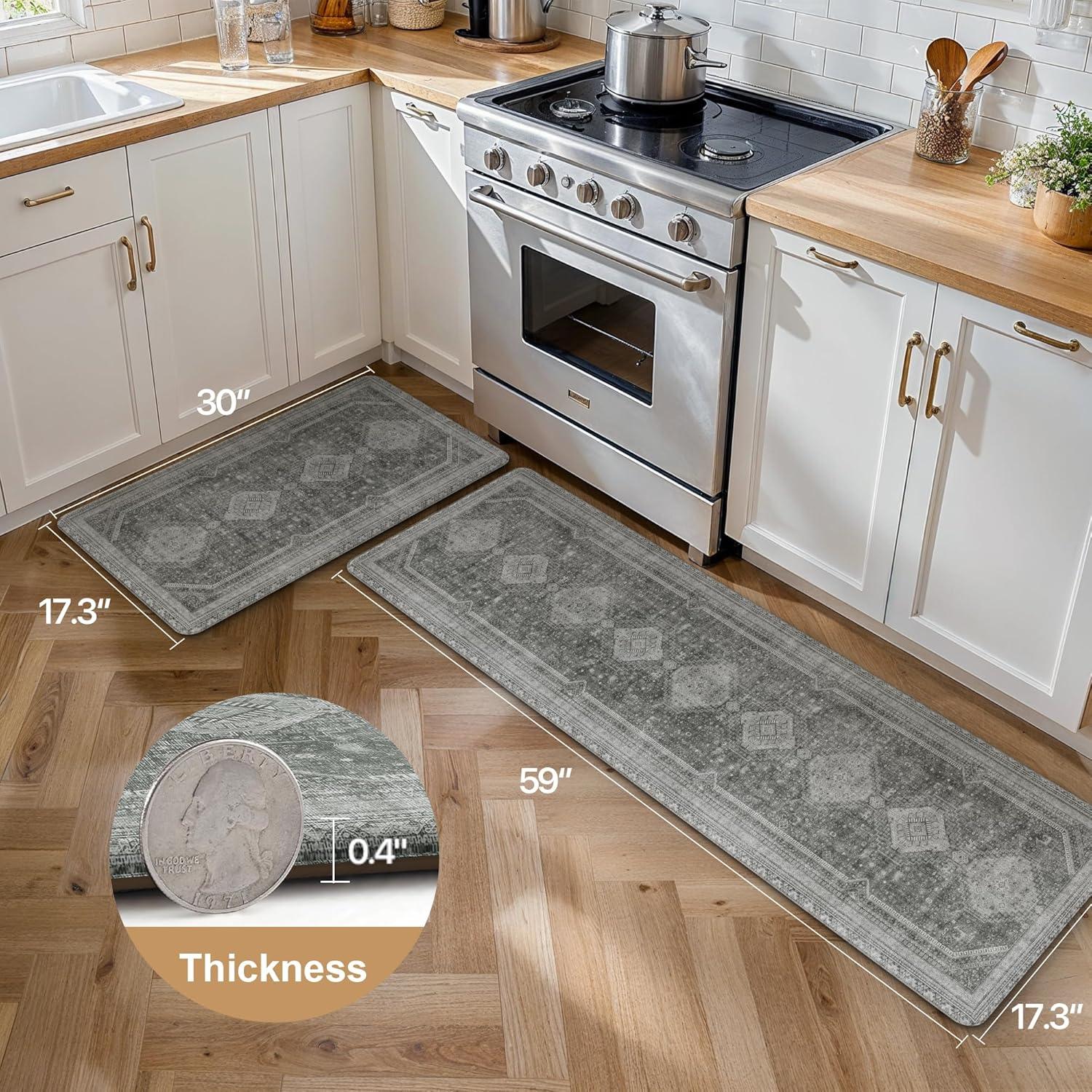 imageGENIMO Kitchen Mats for Floor 2PCs Washable Anti Fatigue Mat for Cushioned 173quotx47quot173quotx30quot Waterproof Kitchen Rugs Non Slip Comfort Standing Mat Rug for Home Sink Laundry Light GreenGrey