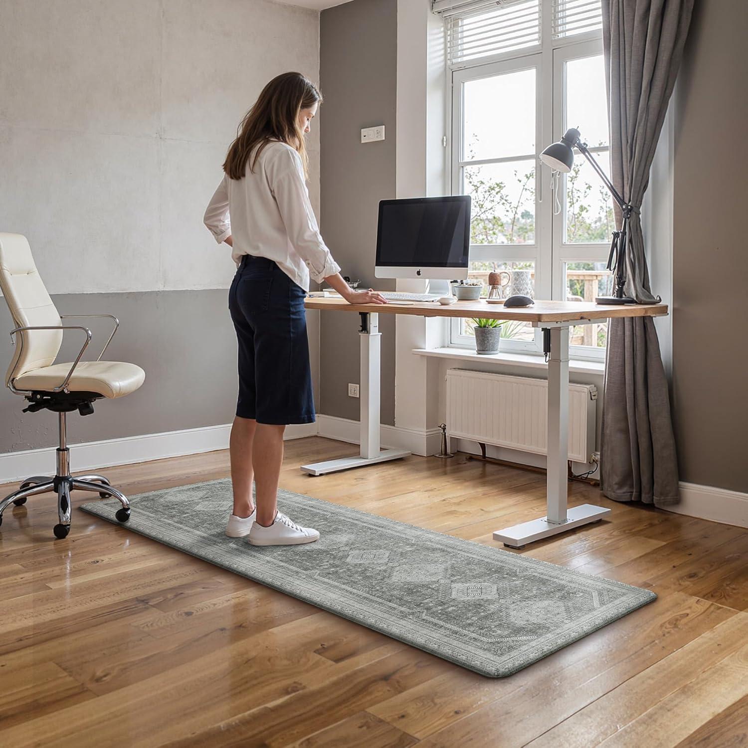 imageGENIMO Kitchen Mats for Floor 2PCs Washable Anti Fatigue Mat for Cushioned 173quotx47quot173quotx30quot Waterproof Kitchen Rugs Non Slip Comfort Standing Mat Rug for Home Sink Laundry Light GreenGrey