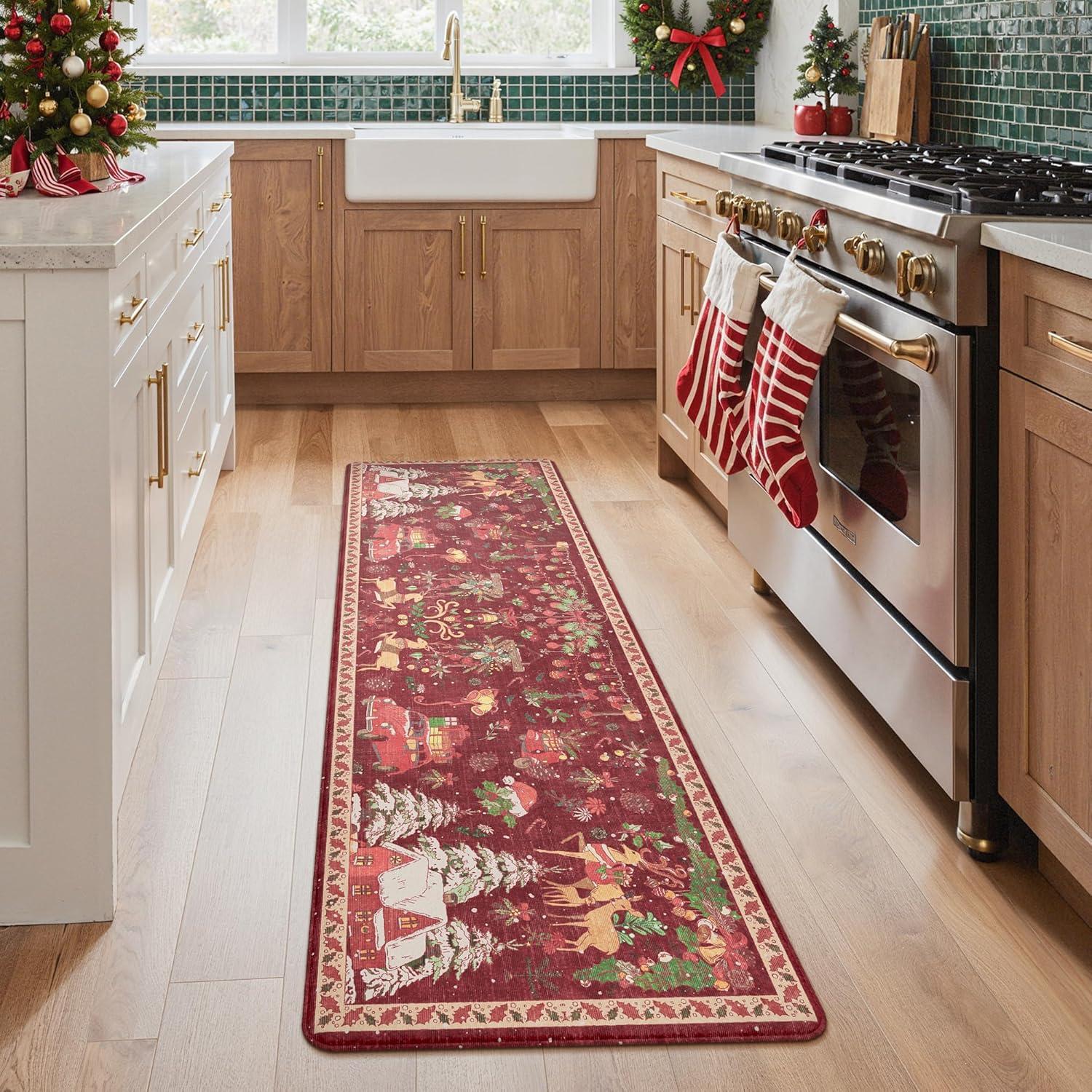 imageGENIMO Kitchen Mats for Floor 2PCs Washable Anti Fatigue Mat for Cushioned 173quotx47quot173quotx30quot Waterproof Kitchen Rugs Non Slip Comfort Standing Mat Rug for Home Sink Laundry Light GreenRed