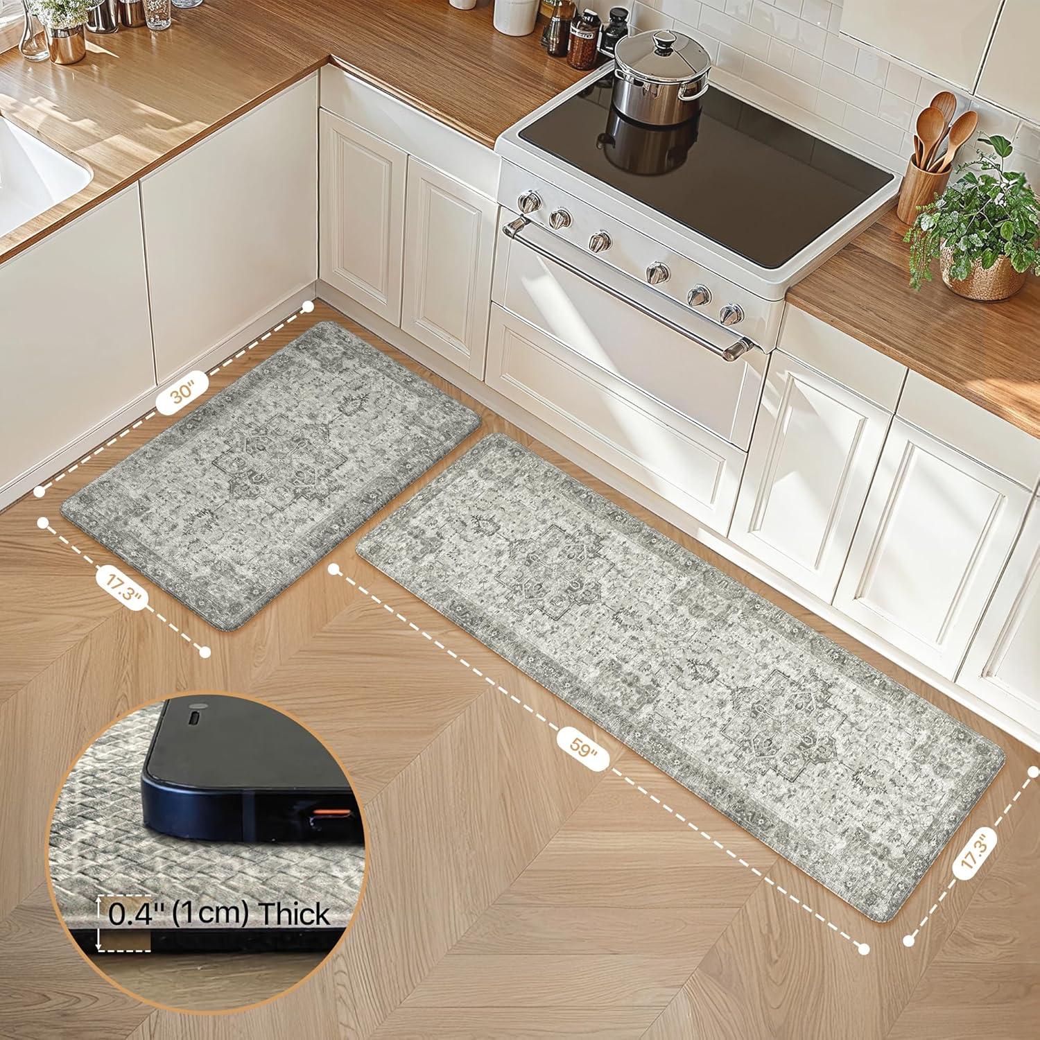 imageGENIMO Kitchen Mats for Floor 2PCs Washable Anti Fatigue Mat for Cushioned 173quotx47quot173quotx30quot Waterproof Kitchen Rugs Non Slip Comfort Standing Mat Rug for Home Sink Laundry Light GreenStone Gray