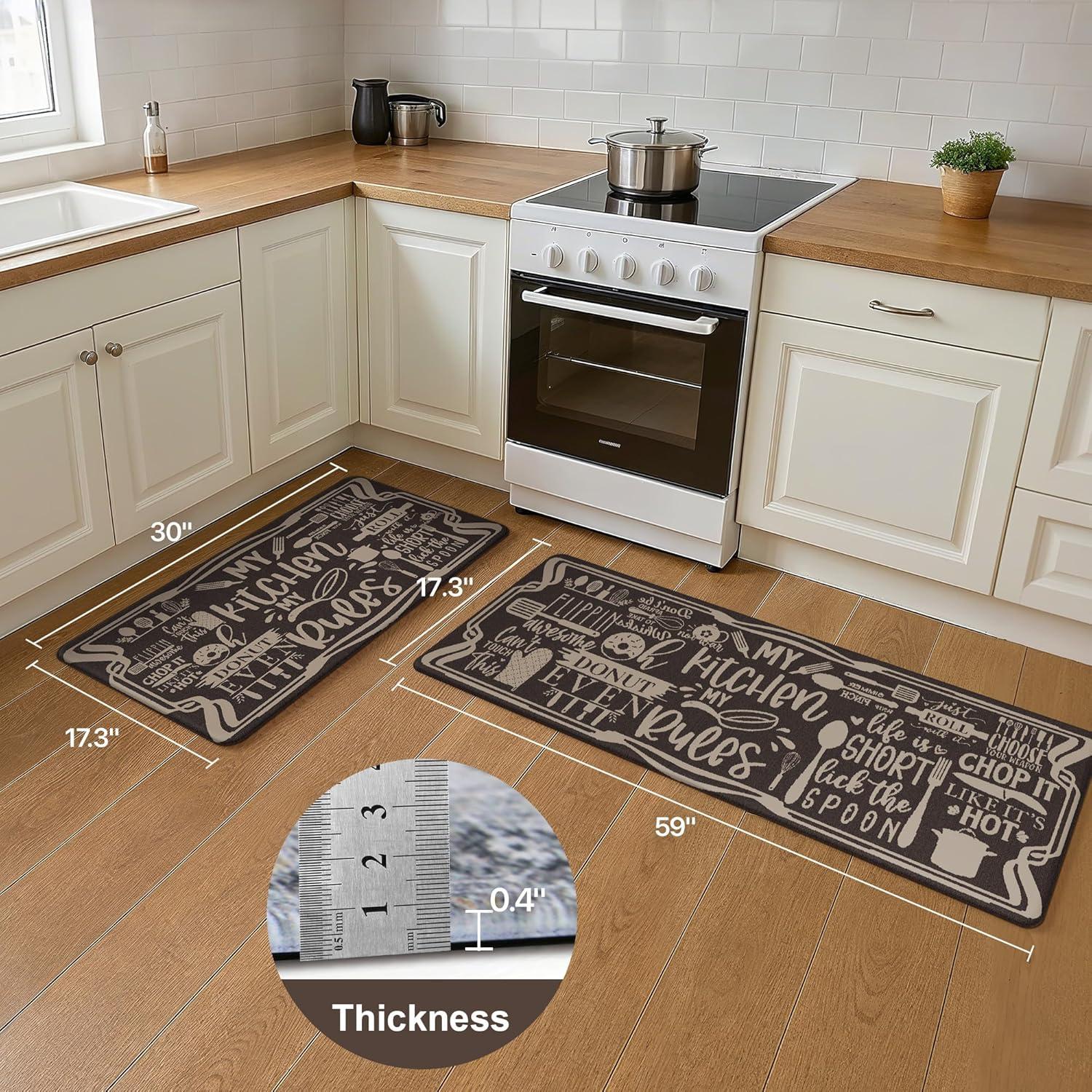 imageGENIMO Kitchen Mats for Floor 2PCs Washable Anti Fatigue Mat for Cushioned 173quotx47quot173quotx30quot Waterproof Kitchen Rugs Non Slip Comfort Standing Mat Rug for Home Sink Laundry Light GreenRulescoffee
