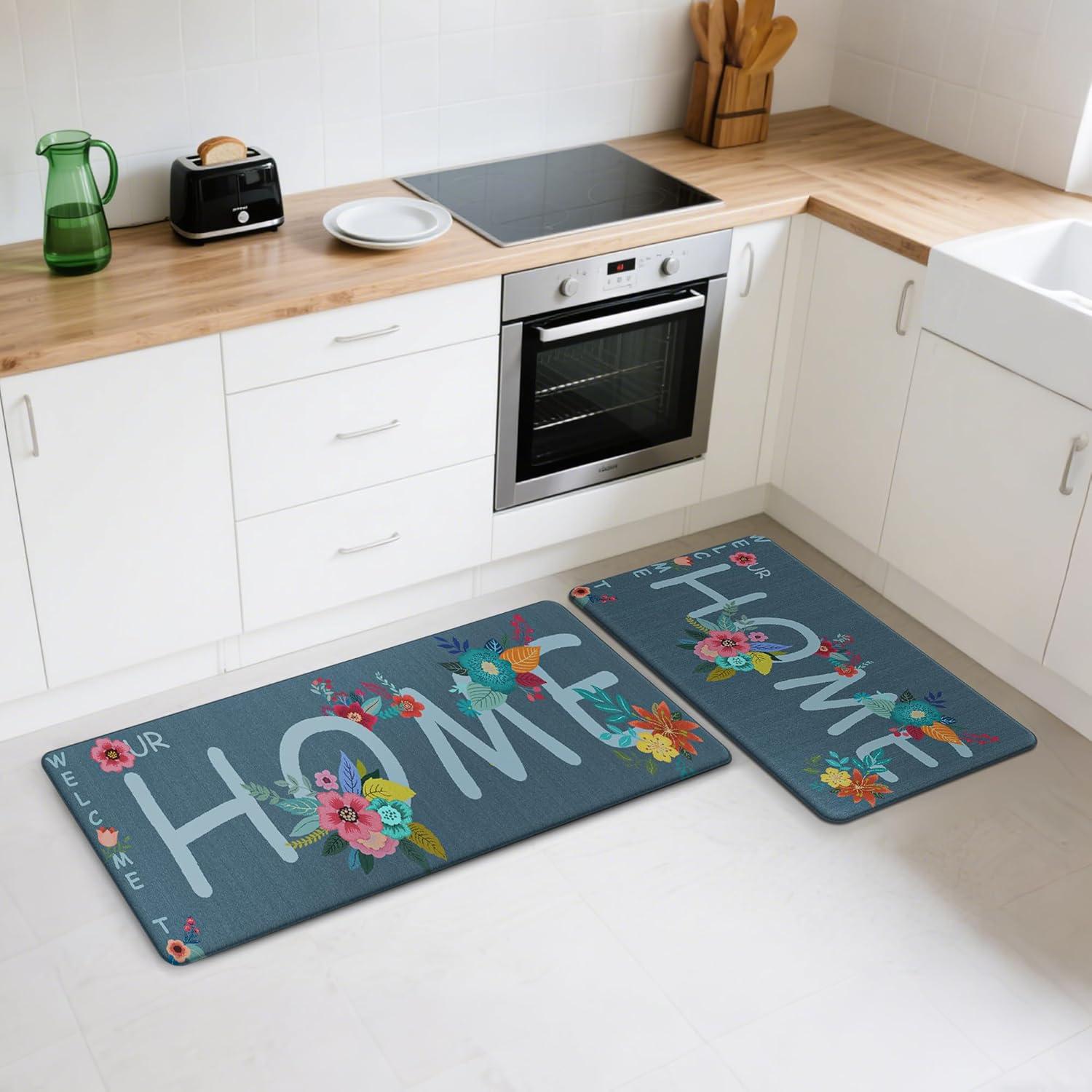 imageGENIMO Kitchen Mats for Floor 2PCs Washable Anti Fatigue Mat for Cushioned 173quotx47quot173quotx30quot Waterproof Kitchen Rugs Non Slip Comfort Standing Mat Rug for Home Sink Laundry Light GreenHomeblue