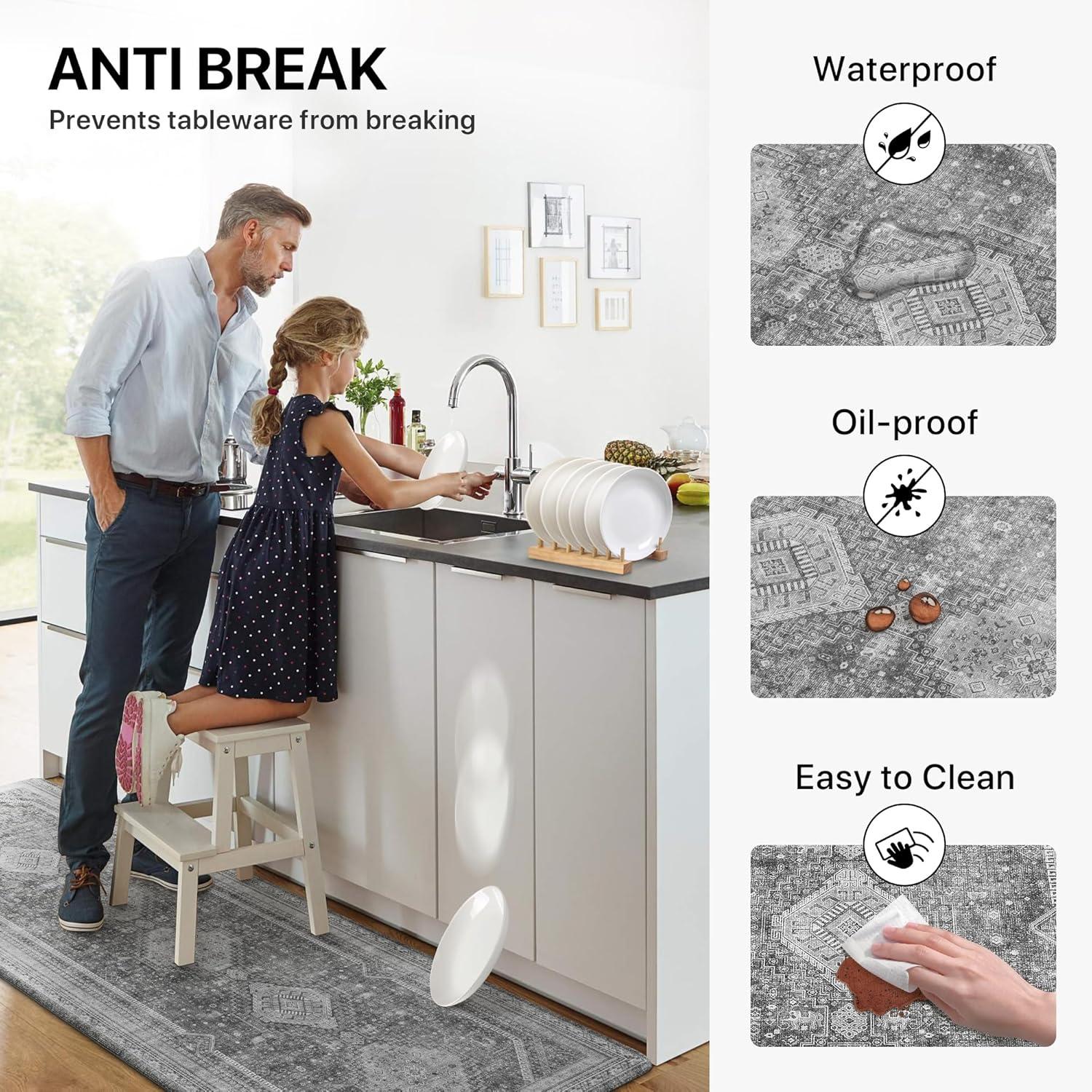 imageGENIMO Kitchen Mats for Floor 2PCs Washable Anti Fatigue Mat for Cushioned 173quotx47quot173quotx30quot Waterproof Kitchen Rugs Non Slip Comfort Standing Mat Rug for Home Sink Laundry Light GreenGrey