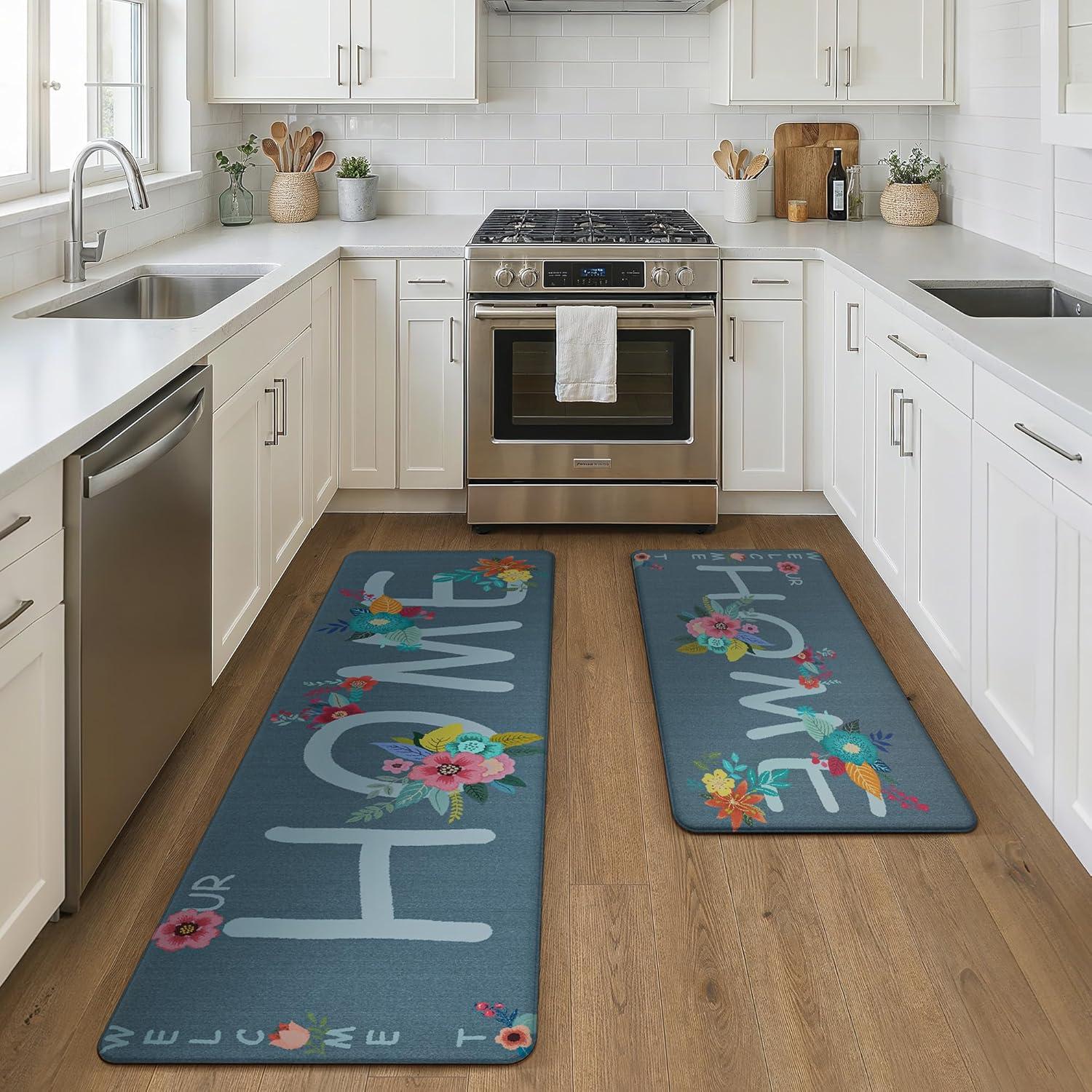 imageGENIMO Kitchen Mats for Floor 2PCs Washable Anti Fatigue Mat for Cushioned 173quotx47quot173quotx30quot Waterproof Kitchen Rugs Non Slip Comfort Standing Mat Rug for Home Sink Laundry Light GreenHomeblue