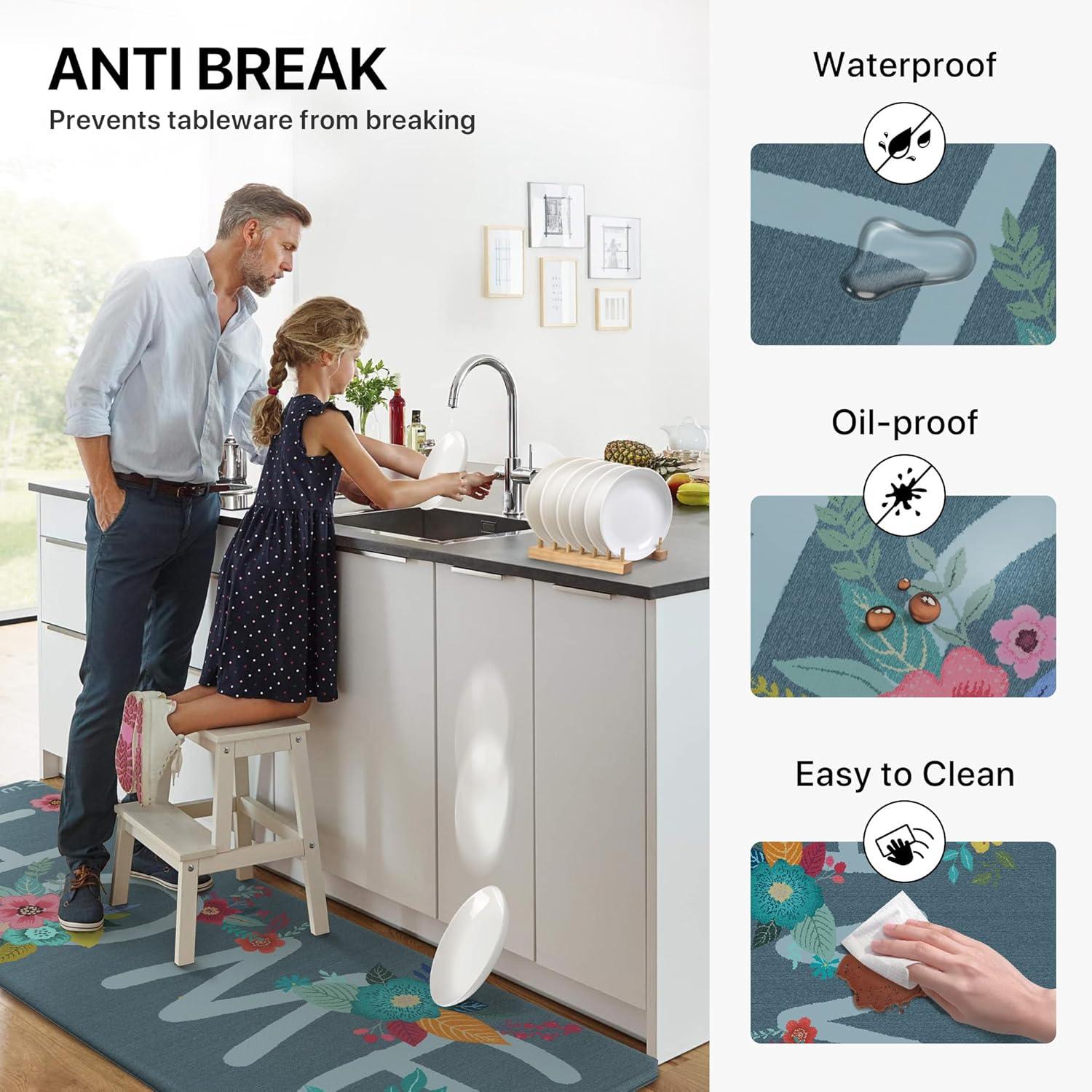 imageGENIMO Kitchen Mats for Floor 2PCs Washable Anti Fatigue Mat for Cushioned 173quotx47quot173quotx30quot Waterproof Kitchen Rugs Non Slip Comfort Standing Mat Rug for Home Sink Laundry Light GreenHomeblue