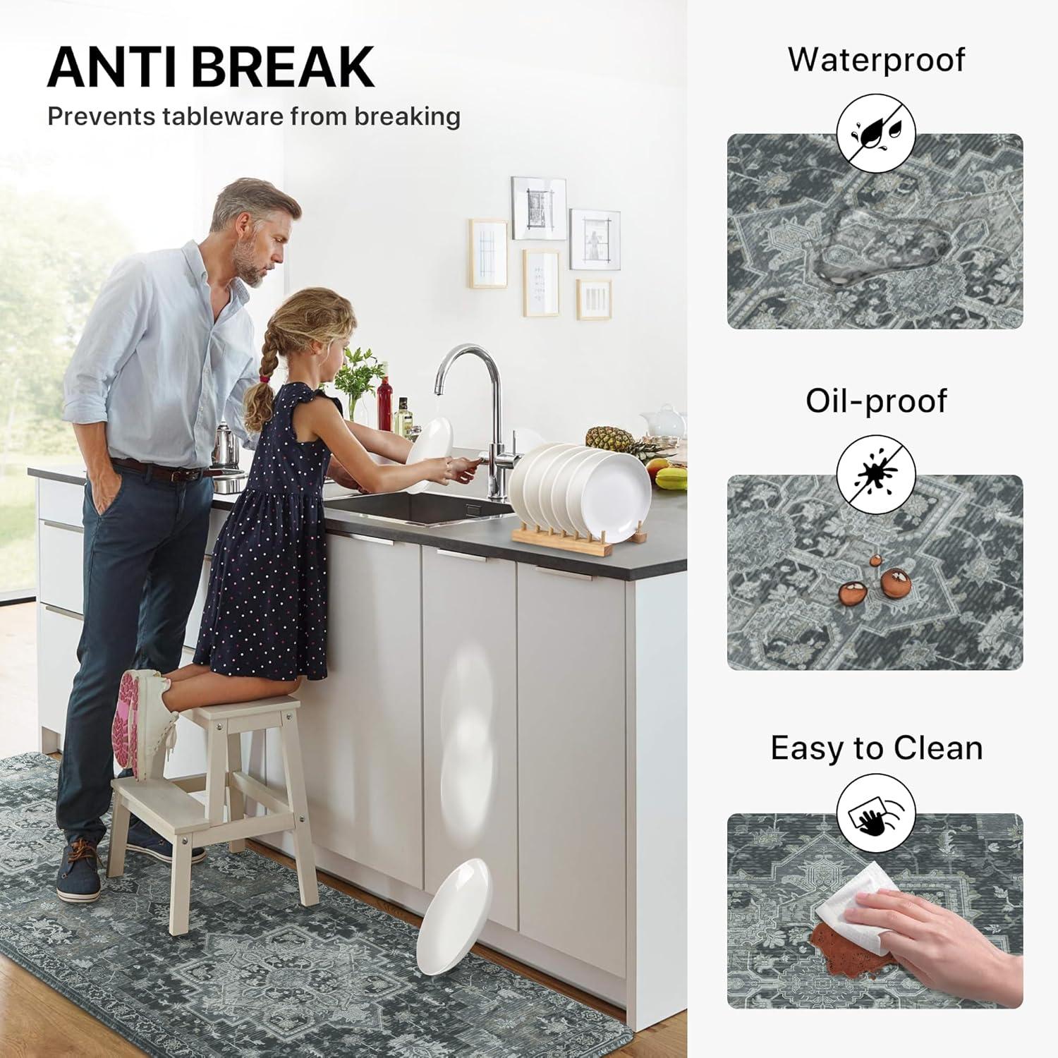 imageGENIMO Kitchen Mats for Floor 2PCs Washable Anti Fatigue Mat for Cushioned 173quotx47quot173quotx30quot Waterproof Kitchen Rugs Non Slip Comfort Standing Mat Rug for Home Sink Laundry Light GreenDark Gray