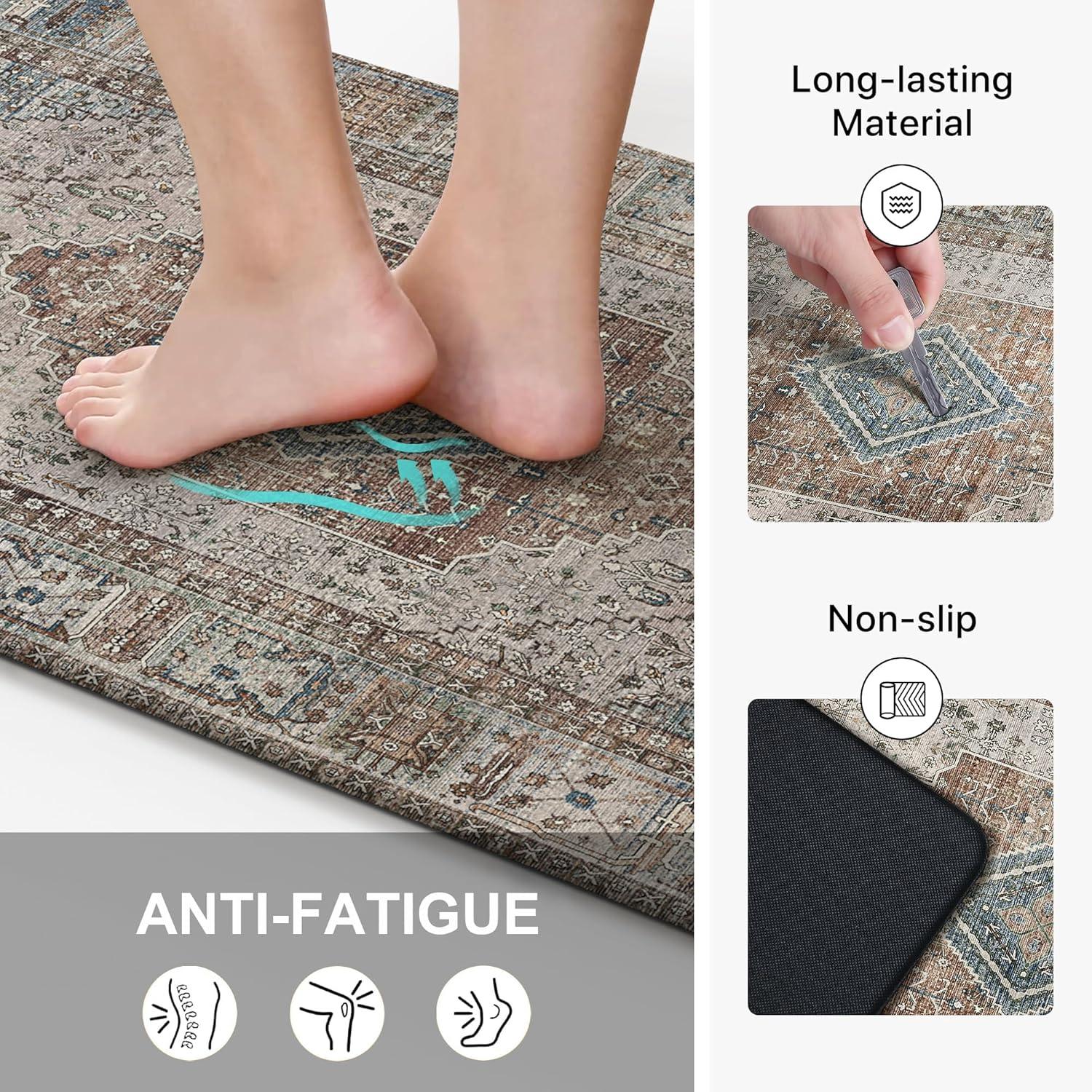 imageGENIMO Kitchen Mats for Floor 2PCs Washable Anti Fatigue Mat for Cushioned 173quotx47quot173quotx30quot Waterproof Kitchen Rugs Non Slip Comfort Standing Mat Rug for Home Sink Laundry Light GreenBrown