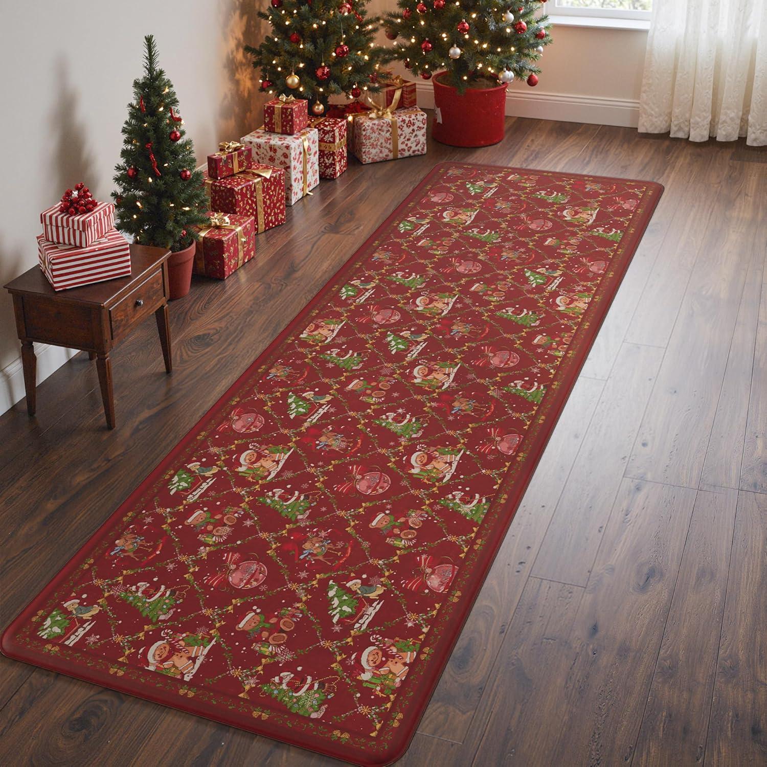 imageGENIMO Kitchen Mats for Floor 2PCs Washable Anti Fatigue Mat for Cushioned 173quotx47quot173quotx30quot Waterproof Kitchen Rugs Non Slip Comfort Standing Mat Rug for Home Sink Laundry Light GreenChristmas Red