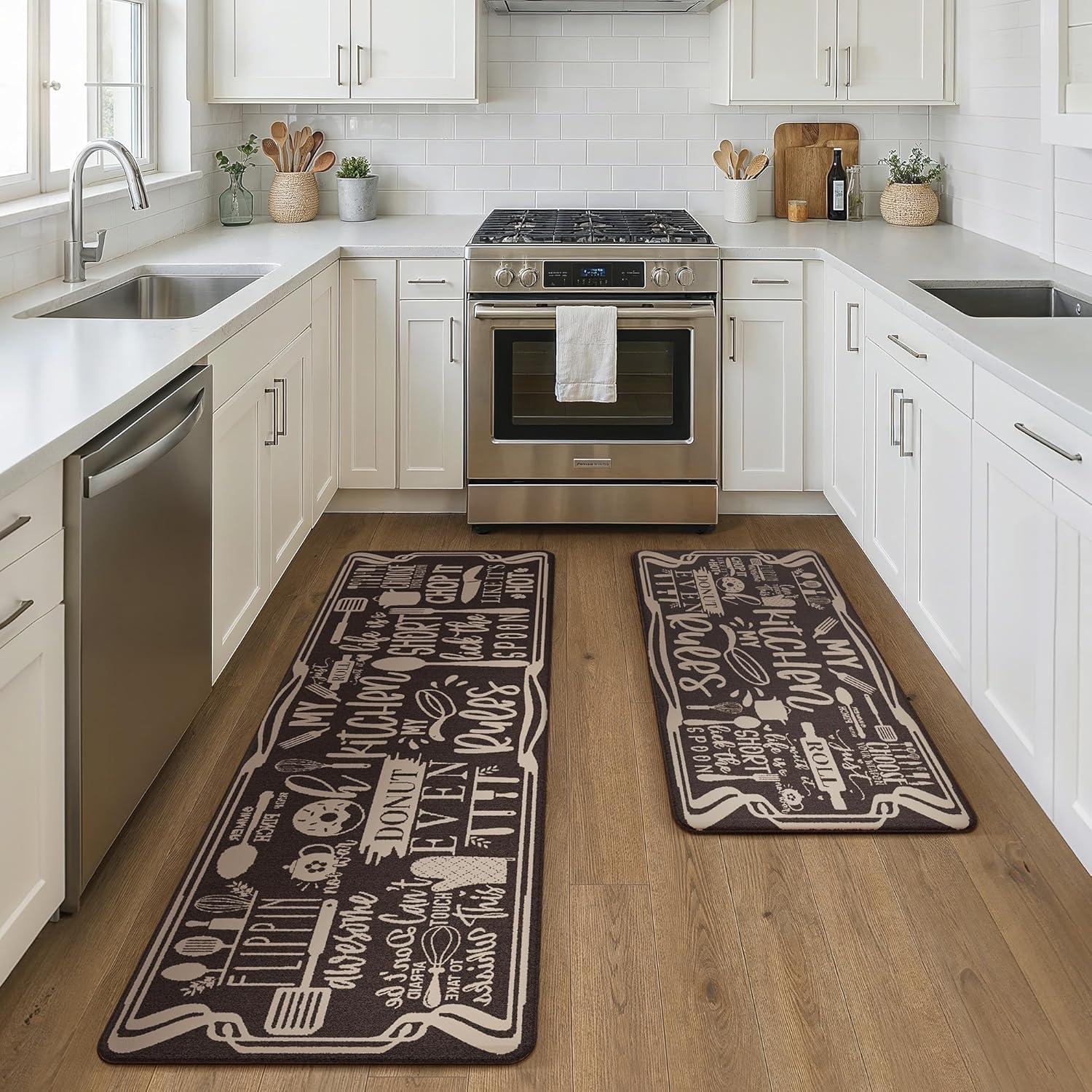 imageGENIMO Kitchen Mats for Floor 2PCs Washable Anti Fatigue Mat for Cushioned 173quotx47quot173quotx30quot Waterproof Kitchen Rugs Non Slip Comfort Standing Mat Rug for Home Sink Laundry Light GreenRulescoffee
