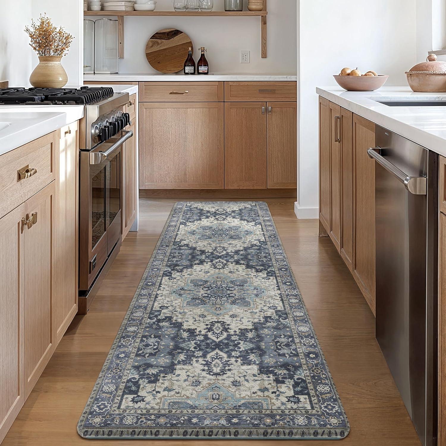 imageGENIMO Kitchen Mats for Floor 2PCs Washable Anti Fatigue Mat for Cushioned 173quotx47quot173quotx30quot Waterproof Kitchen Rugs Non Slip Comfort Standing Mat Rug for Home Sink Laundry Light GreenCenter Blue