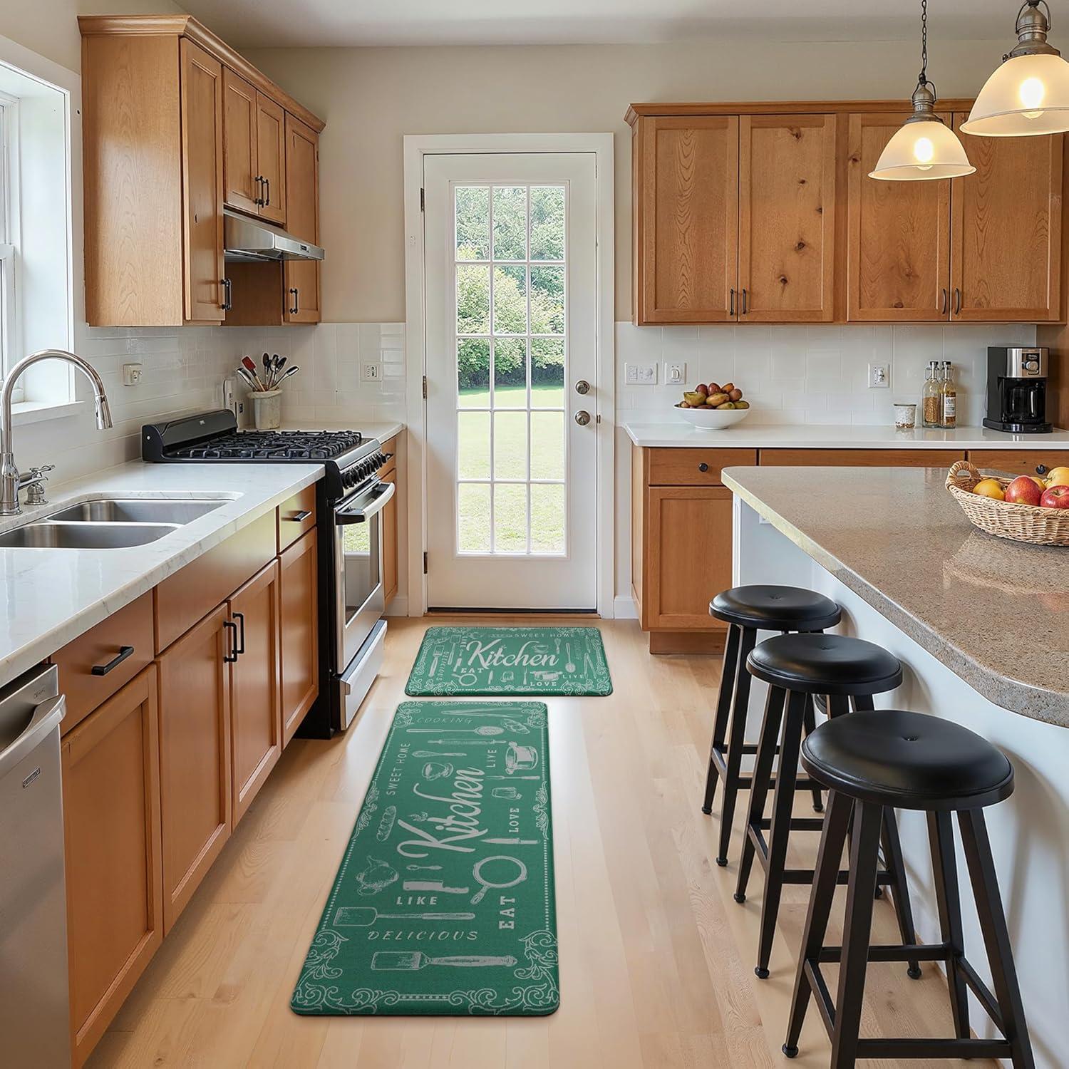 imageGENIMO Kitchen Mats for Floor 2PCs Washable Anti Fatigue Mat for Cushioned 173quotx47quot173quotx30quot Waterproof Kitchen Rugs Non Slip Comfort Standing Mat Rug for Home Sink Laundry Light GreenKtchengreen
