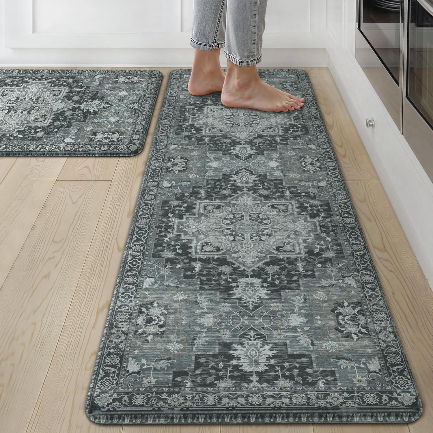 imageGENIMO Kitchen Mats for Floor 2PCs Washable Anti Fatigue Mat for Cushioned 173quotx47quot173quotx30quot Waterproof Kitchen Rugs Non Slip Comfort Standing Mat Rug for Home Sink Laundry Light GreenDark Gray