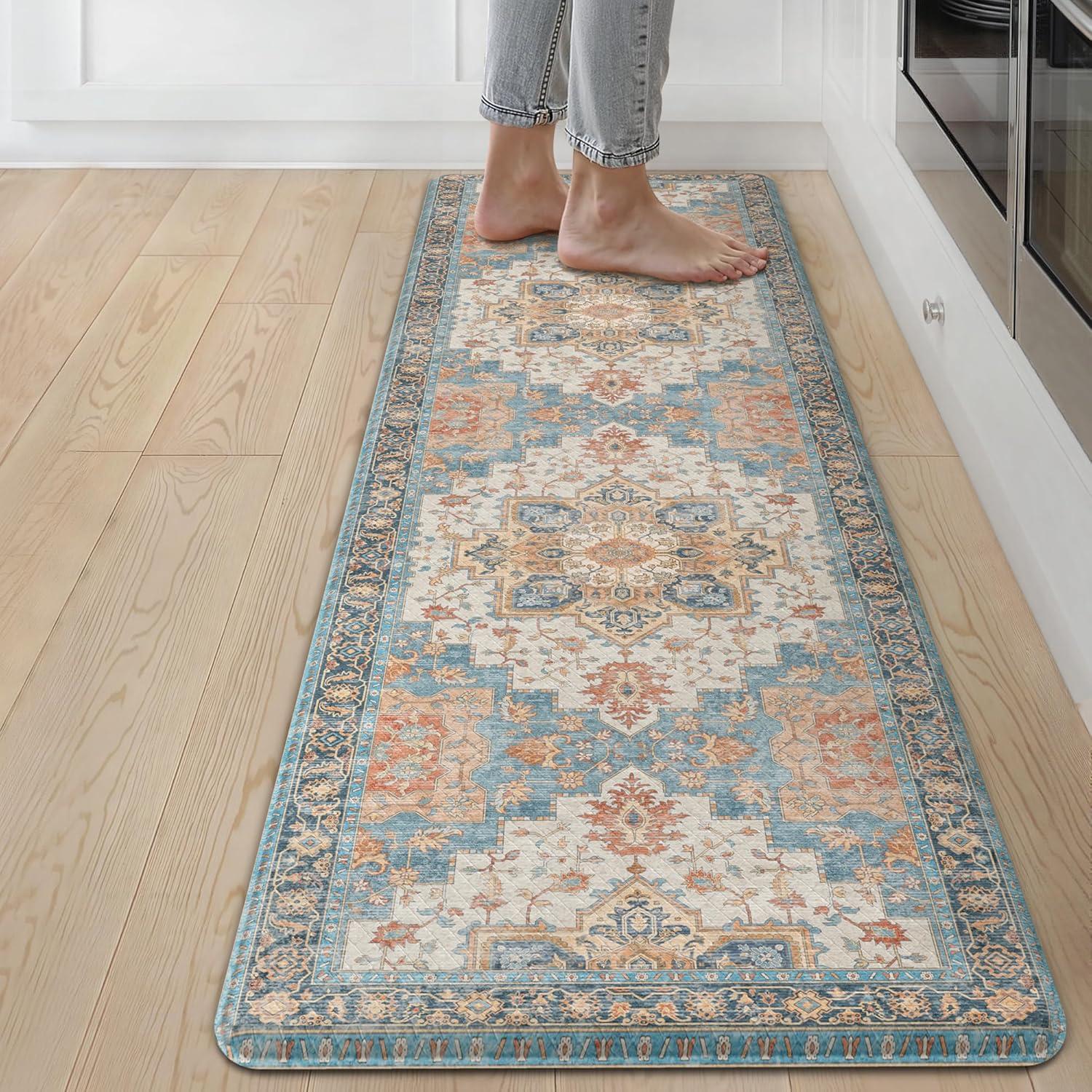 imageGENIMO Kitchen Mats for Floor 2PCs Washable Anti Fatigue Mat for Cushioned 173quotx47quot173quotx30quot Waterproof Kitchen Rugs Non Slip Comfort Standing Mat Rug for Home Sink Laundry Light GreenBluesalmon