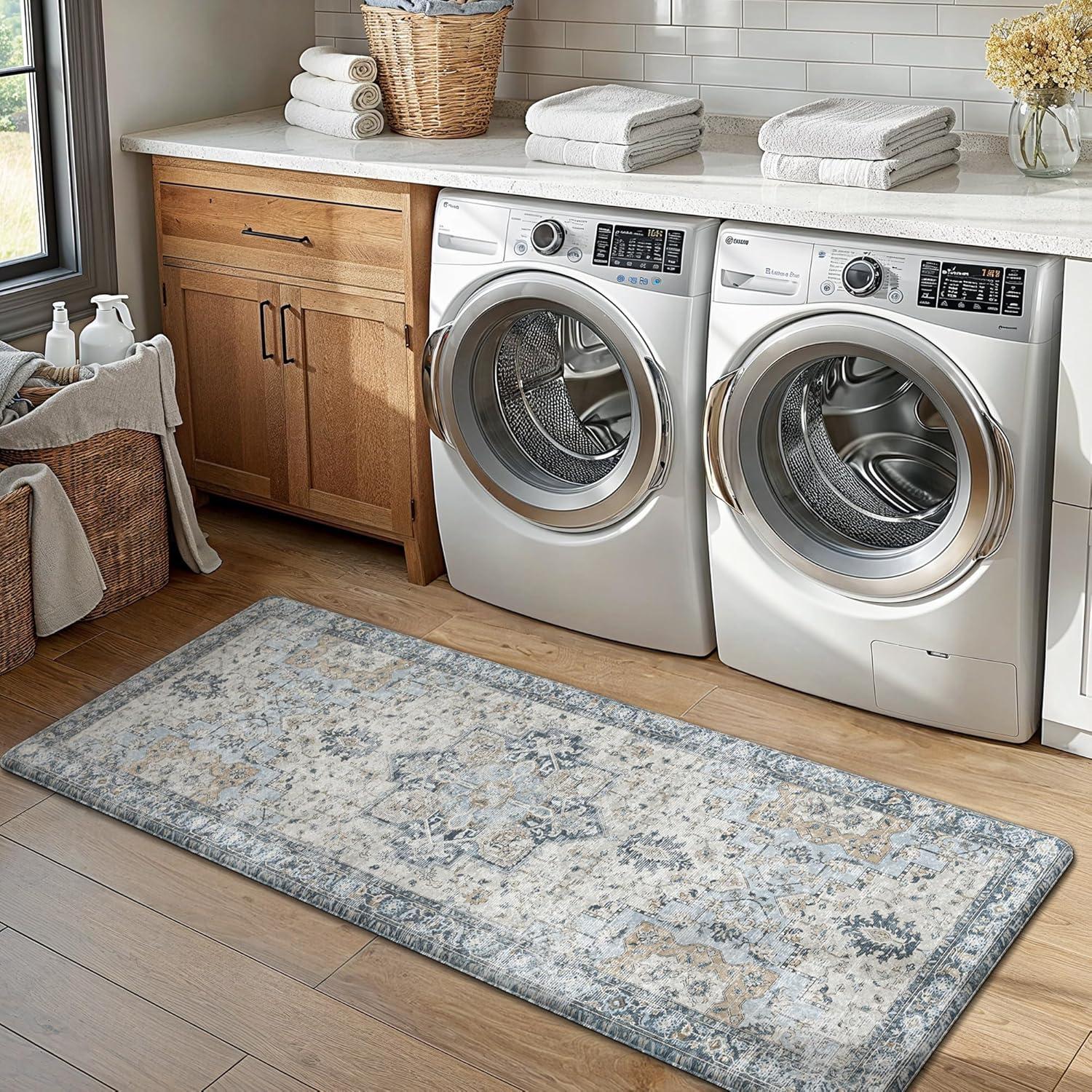 imageGENIMO Kitchen Mats for Floor 2PCs Washable Anti Fatigue Mat for Cushioned 173quotx47quot173quotx30quot Waterproof Kitchen Rugs Non Slip Comfort Standing Mat Rug for Home Sink Laundry Light GreenLight Blue