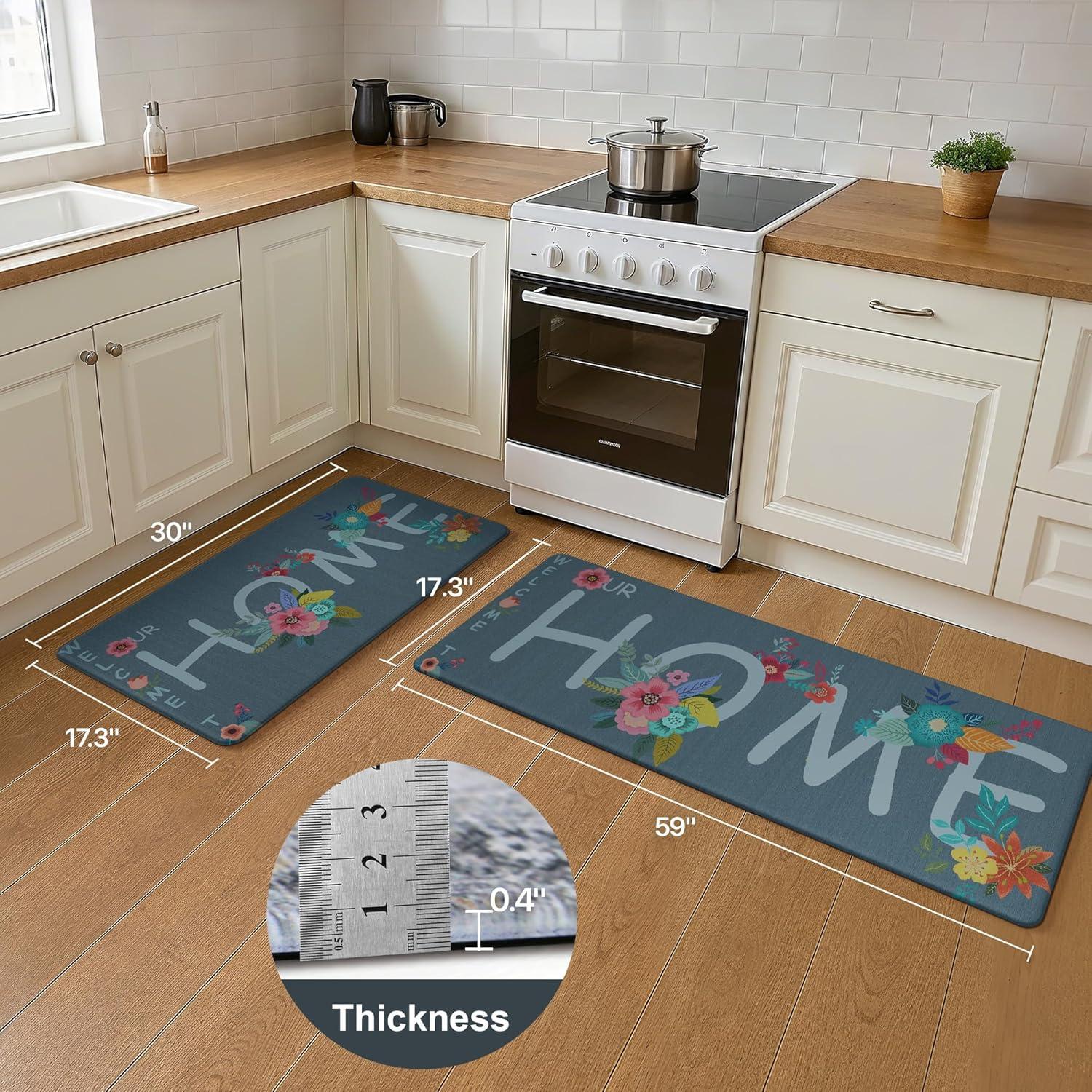 imageGENIMO Kitchen Mats for Floor 2PCs Washable Anti Fatigue Mat for Cushioned 173quotx47quot173quotx30quot Waterproof Kitchen Rugs Non Slip Comfort Standing Mat Rug for Home Sink Laundry Light GreenHomeblue