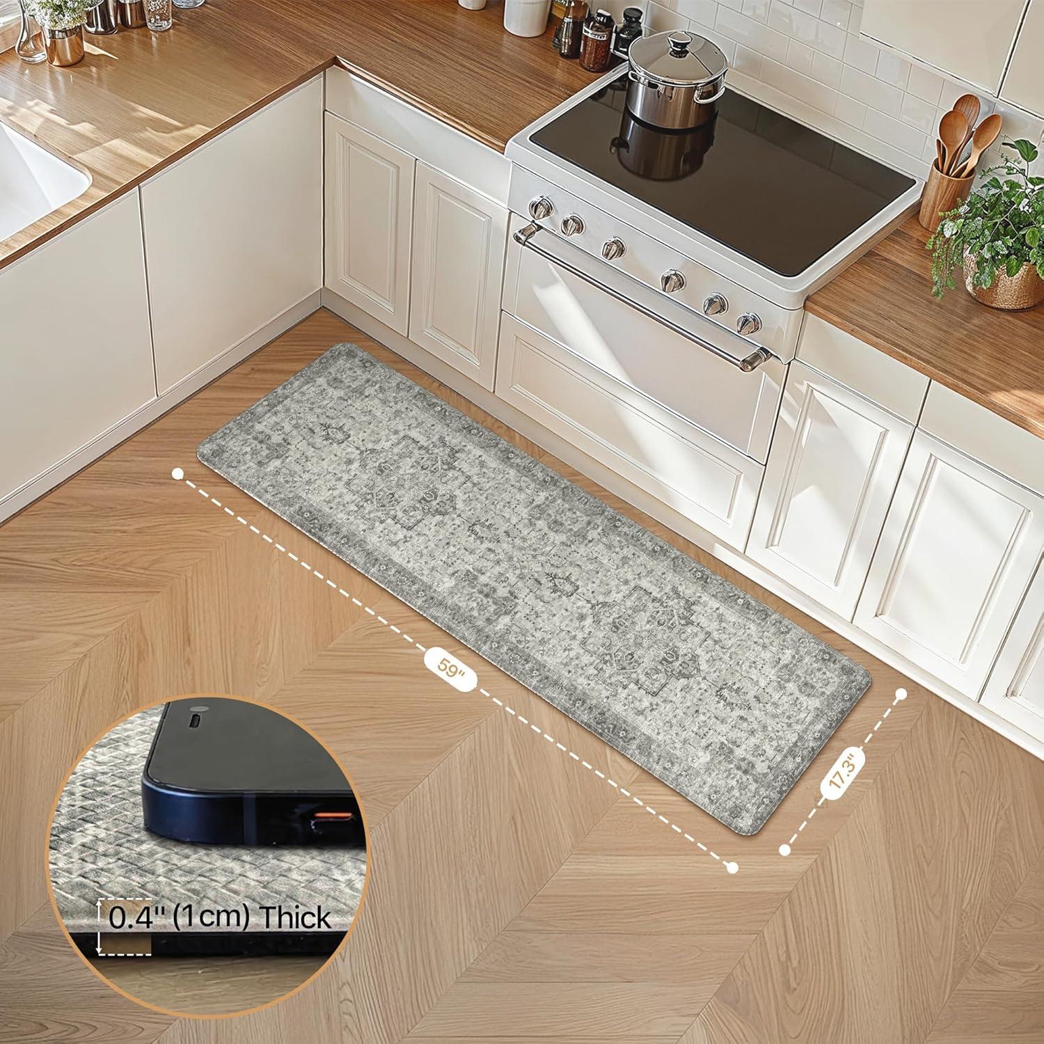 imageGENIMO Kitchen Mats for Floor 2PCs Washable Anti Fatigue Mat for Cushioned 173quotx47quot173quotx30quot Waterproof Kitchen Rugs Non Slip Comfort Standing Mat Rug for Home Sink Laundry Light GreenStone Gray