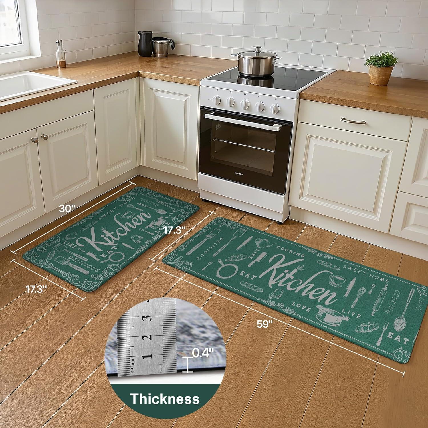imageGENIMO Kitchen Mats for Floor 2PCs Washable Anti Fatigue Mat for Cushioned 173quotx47quot173quotx30quot Waterproof Kitchen Rugs Non Slip Comfort Standing Mat Rug for Home Sink Laundry Light GreenKtchengreen
