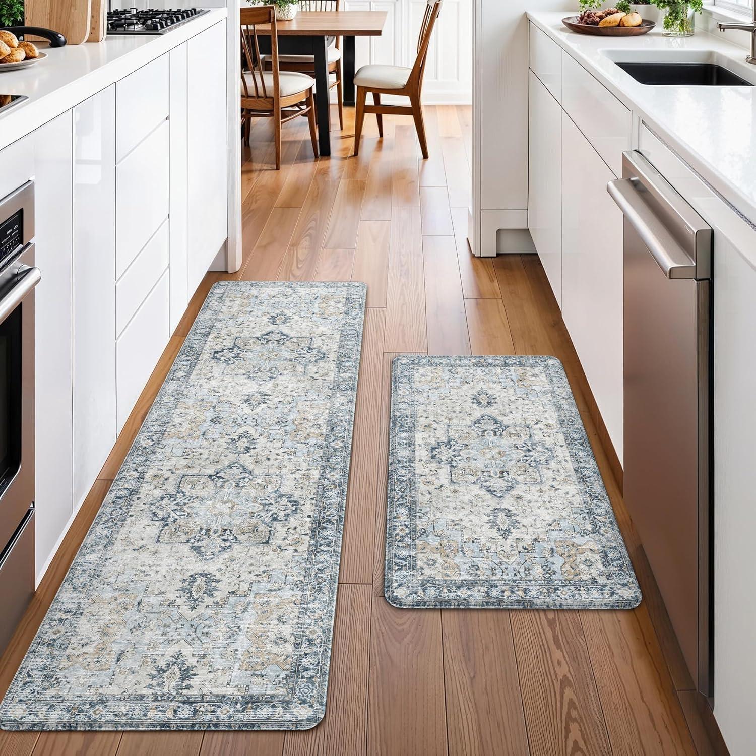 imageGENIMO Kitchen Mats for Floor 2PCs Washable Anti Fatigue Mat for Cushioned 173quotx47quot173quotx30quot Waterproof Kitchen Rugs Non Slip Comfort Standing Mat Rug for Home Sink Laundry Light GreenLight Blue