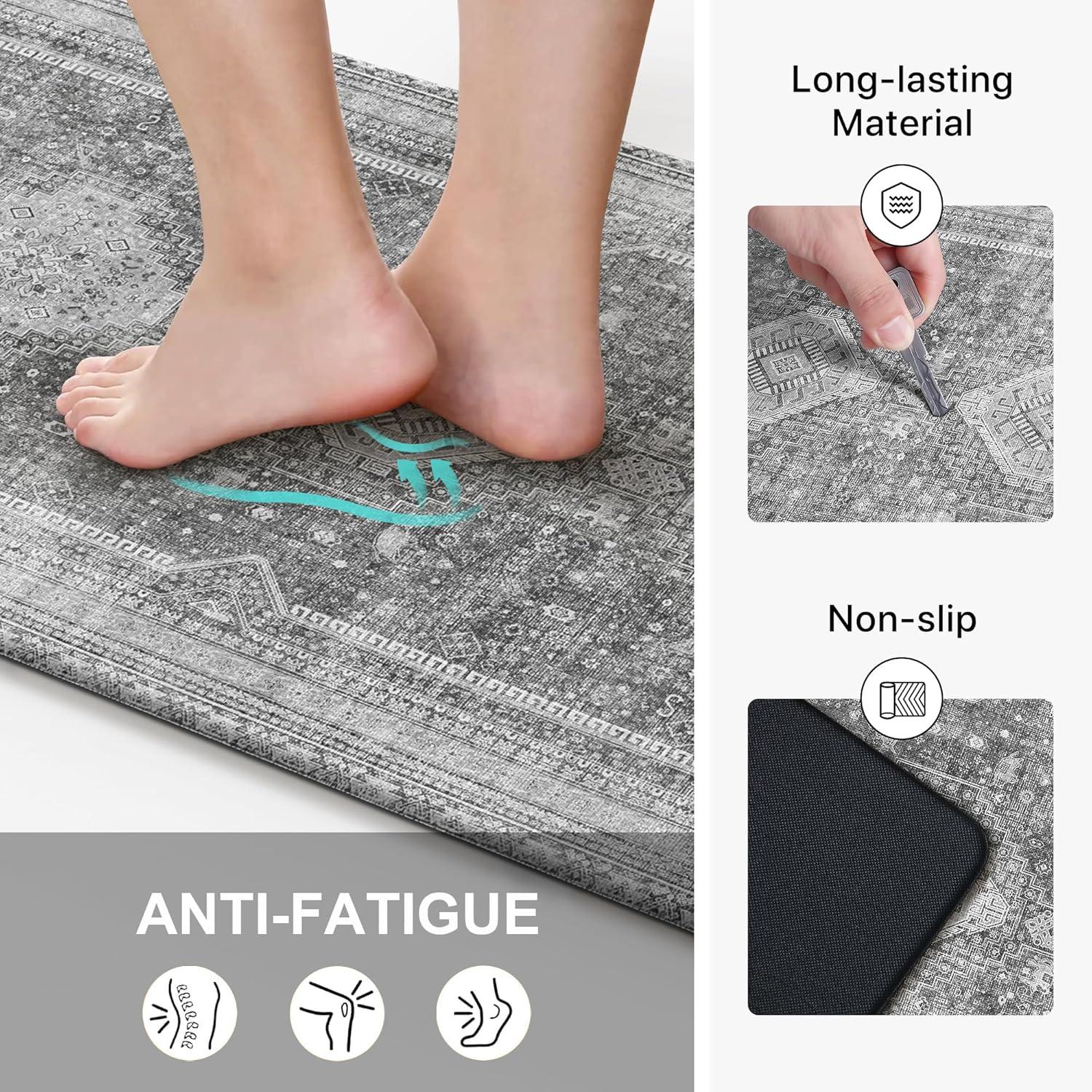 imageGENIMO Kitchen Mats for Floor 2PCs Washable Anti Fatigue Mat for Cushioned 173quotx47quot173quotx30quot Waterproof Kitchen Rugs Non Slip Comfort Standing Mat Rug for Home Sink Laundry Light GreenGrey