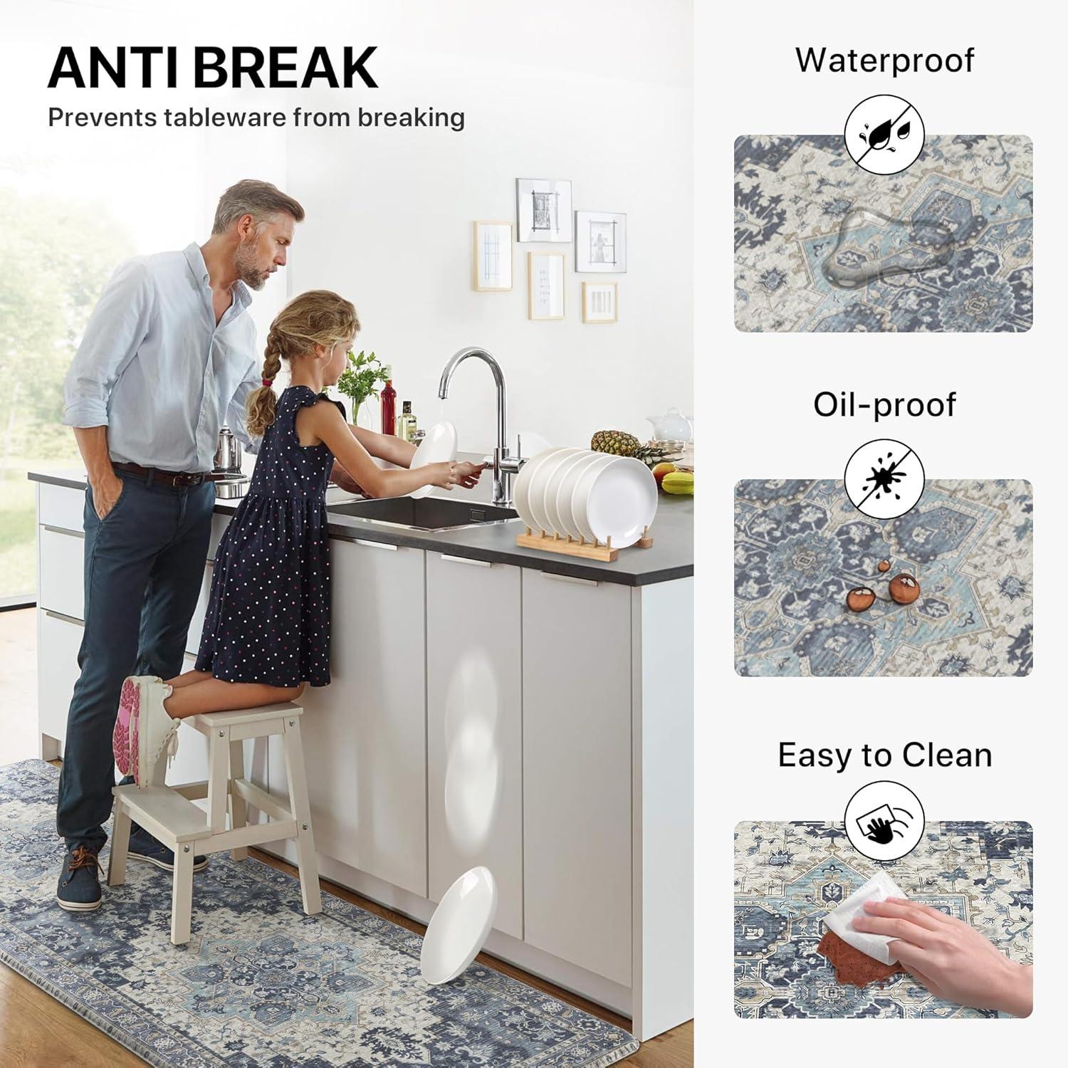 imageGENIMO Kitchen Mats for Floor 2PCs Washable Anti Fatigue Mat for Cushioned 173quotx47quot173quotx30quot Waterproof Kitchen Rugs Non Slip Comfort Standing Mat Rug for Home Sink Laundry Light GreenCenter Blue