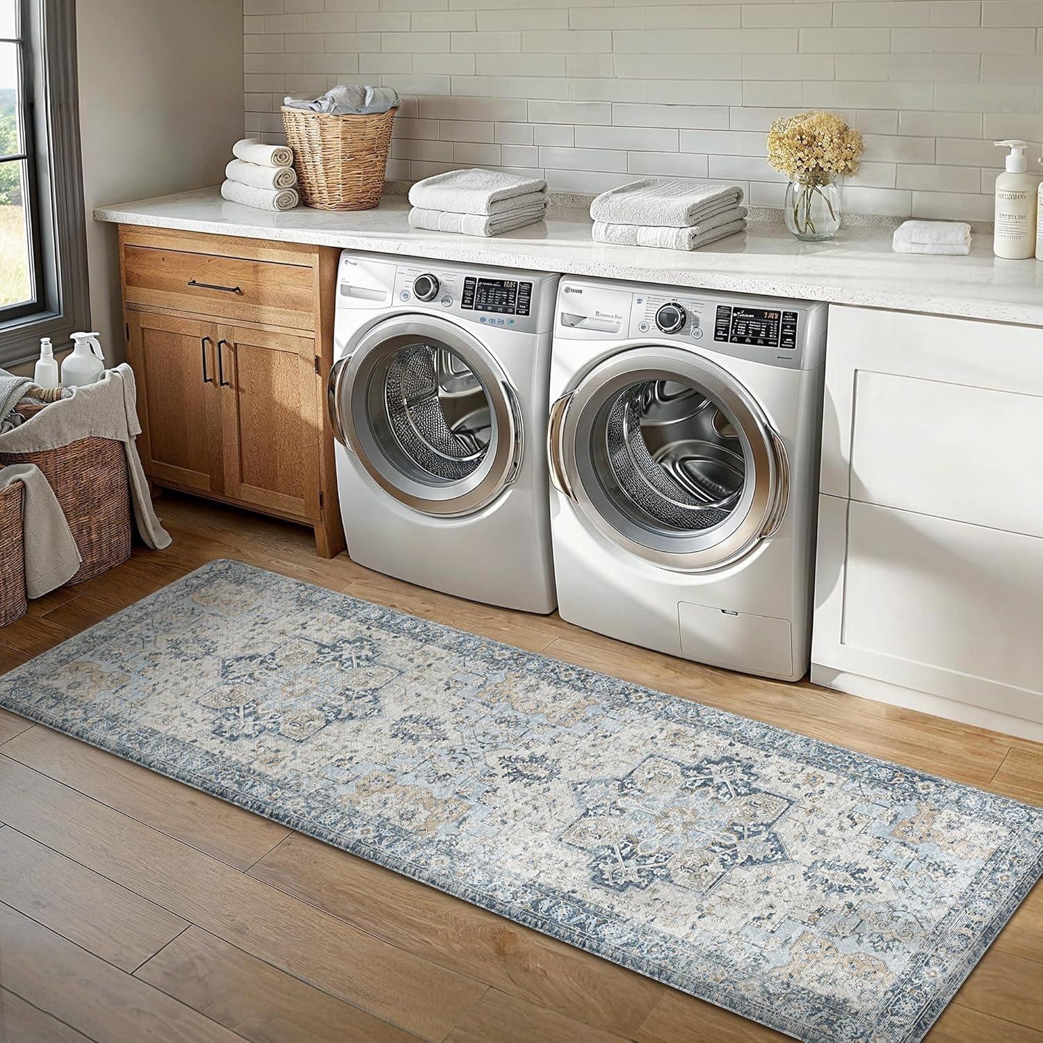 imageGENIMO Kitchen Mats for Floor 2PCs Washable Anti Fatigue Mat for Cushioned 173quotx47quot173quotx30quot Waterproof Kitchen Rugs Non Slip Comfort Standing Mat Rug for Home Sink Laundry Light GreenLight Blue
