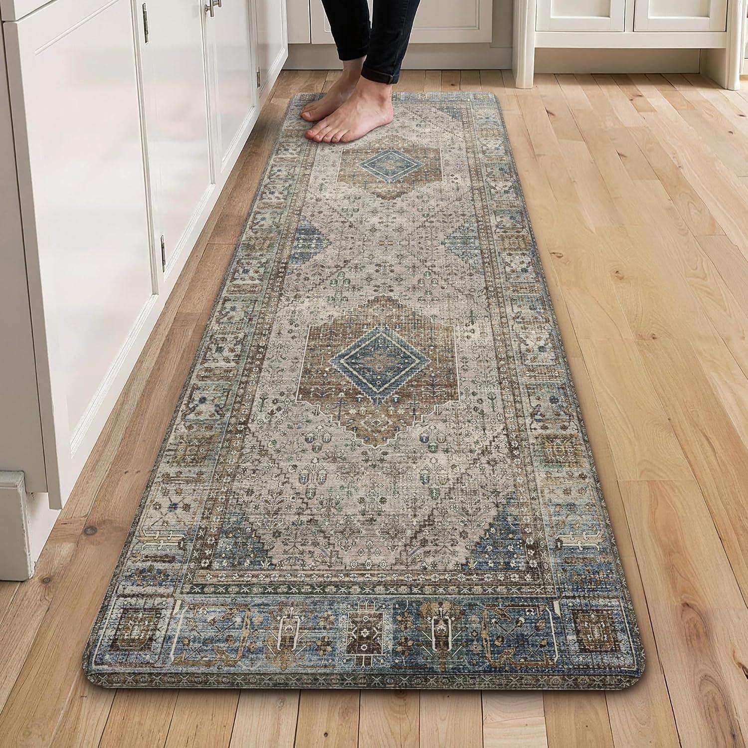 imageGENIMO Kitchen Mats for Floor 2PCs Washable Anti Fatigue Mat for Cushioned 173quotx47quot173quotx30quot Waterproof Kitchen Rugs Non Slip Comfort Standing Mat Rug for Home Sink Laundry Light GreenBrown