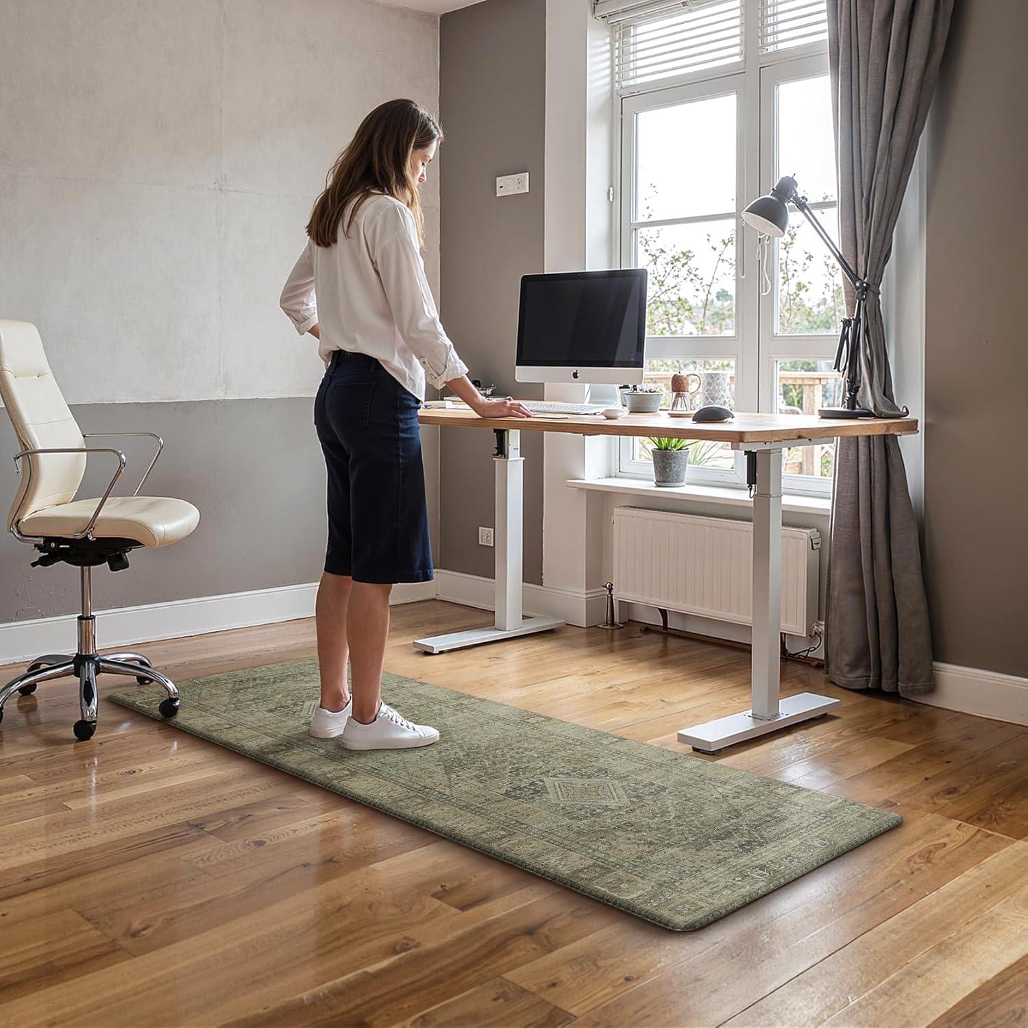imageGENIMO Kitchen Mats for Floor 2PCs Washable Anti Fatigue Mat for Cushioned 173quotx47quot173quotx30quot Waterproof Kitchen Rugs Non Slip Comfort Standing Mat Rug for Home Sink Laundry Light GreenTan