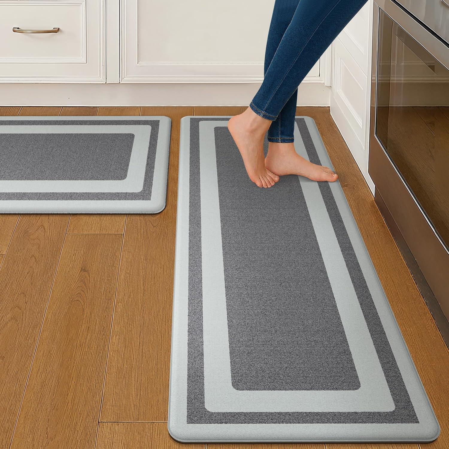imageGENIMO Kitchen Mats for Floor 2PCs Washable Anti Fatigue Mat for Cushioned 173quotx47quot173quotx30quot Waterproof Kitchen Rugs Non Slip Comfort Standing Mat Rug for Home Sink Laundry Light GreenDark Grey