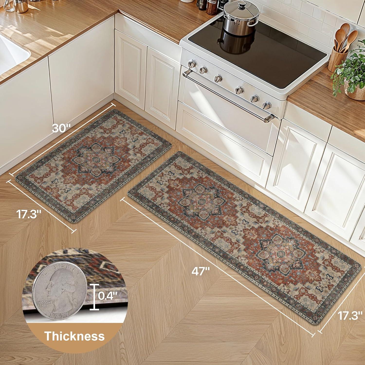 imageGENIMO Kitchen Mats for Floor 2PCs Washable Anti Fatigue Mat for Cushioned 173quotx47quot173quotx30quot Waterproof Kitchen Rugs Non Slip Comfort Standing Mat Rug for Home Sink Laundry Light GreenBordeaux Red