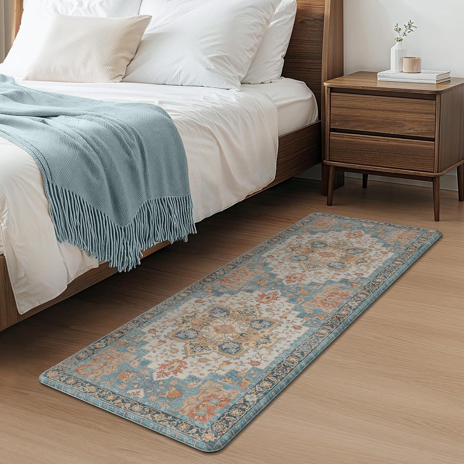 imageGENIMO Kitchen Mats for Floor 2PCs Washable Anti Fatigue Mat for Cushioned 173quotx47quot173quotx30quot Waterproof Kitchen Rugs Non Slip Comfort Standing Mat Rug for Home Sink Laundry Light GreenBluesalmon