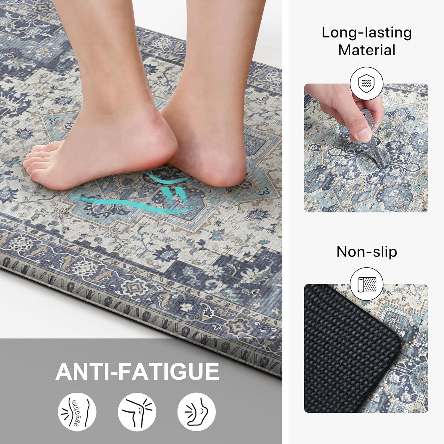 imageGENIMO Kitchen Mats for Floor 2PCs Washable Anti Fatigue Mat for Cushioned 173quotx47quot173quotx30quot Waterproof Kitchen Rugs Non Slip Comfort Standing Mat Rug for Home Sink Laundry Light GreenCenter Blue
