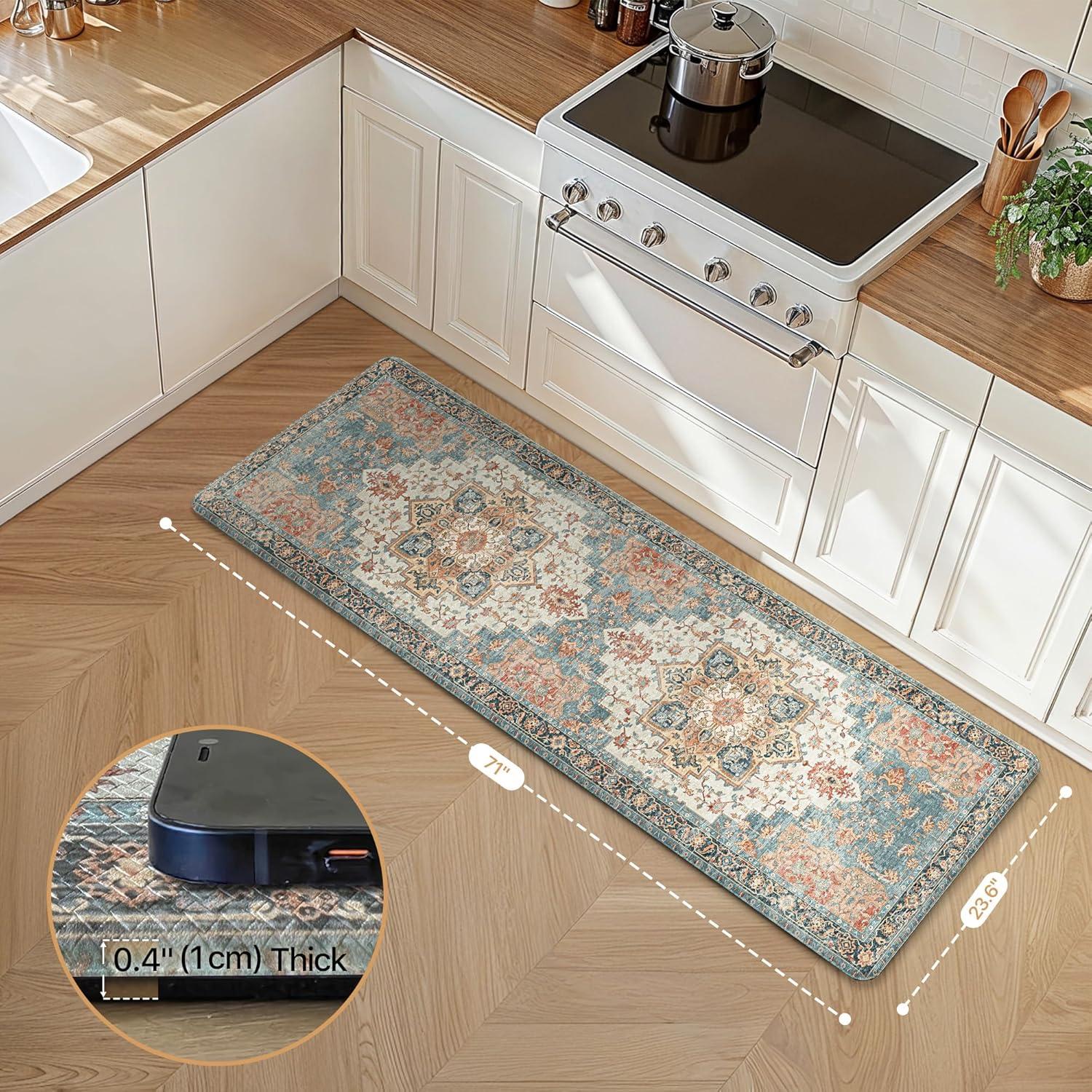 imageGENIMO Kitchen Mats for Floor 2PCs Washable Anti Fatigue Mat for Cushioned 173quotx47quot173quotx30quot Waterproof Kitchen Rugs Non Slip Comfort Standing Mat Rug for Home Sink Laundry Light GreenBluesalmon