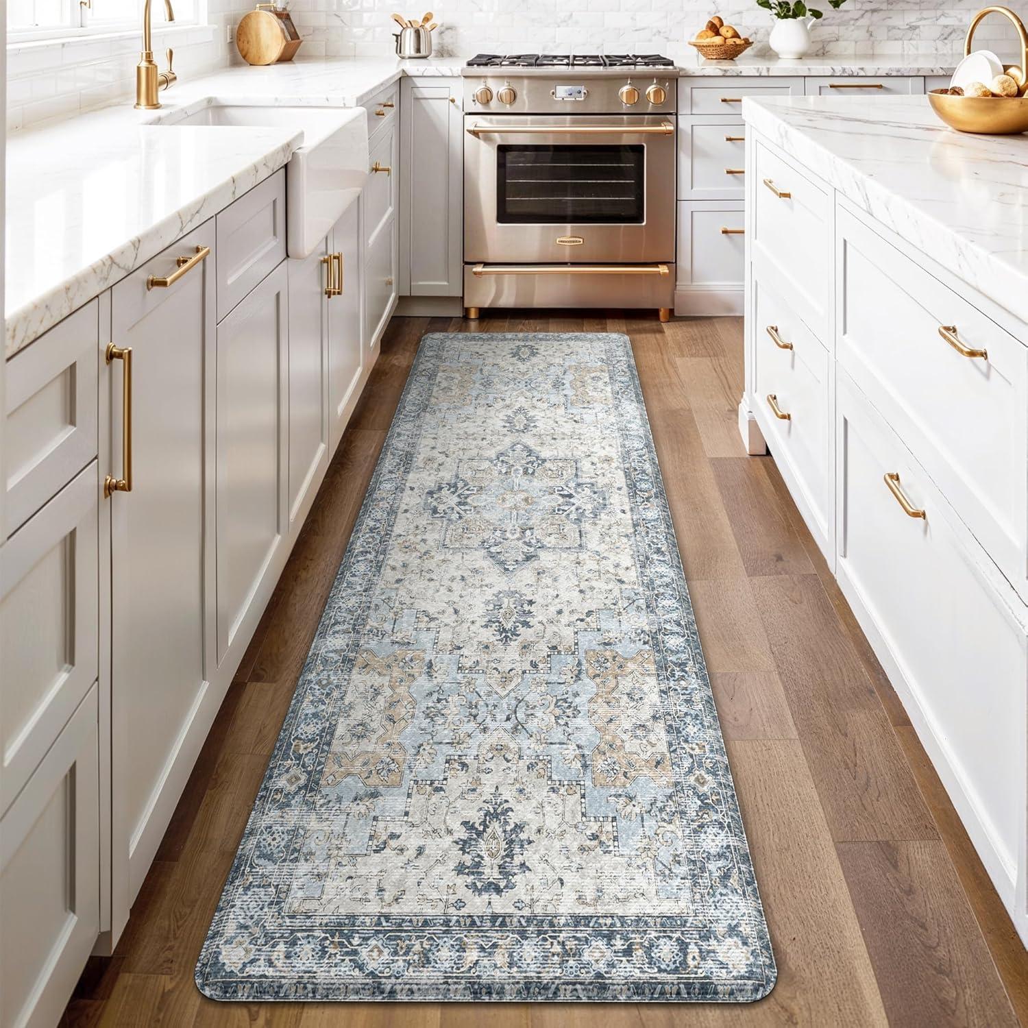 imageGENIMO Kitchen Mats for Floor 2PCs Washable Anti Fatigue Mat for Cushioned 173quotx47quot173quotx30quot Waterproof Kitchen Rugs Non Slip Comfort Standing Mat Rug for Home Sink Laundry Light GreenLight Blue