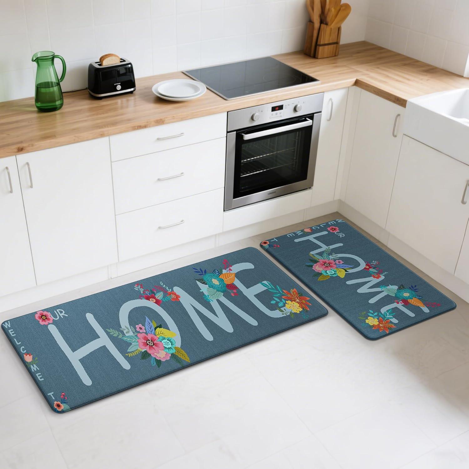 imageGENIMO Kitchen Mats for Floor 2PCs Washable Anti Fatigue Mat for Cushioned 173quotx47quot173quotx30quot Waterproof Kitchen Rugs Non Slip Comfort Standing Mat Rug for Home Sink Laundry Light GreenHomeblue