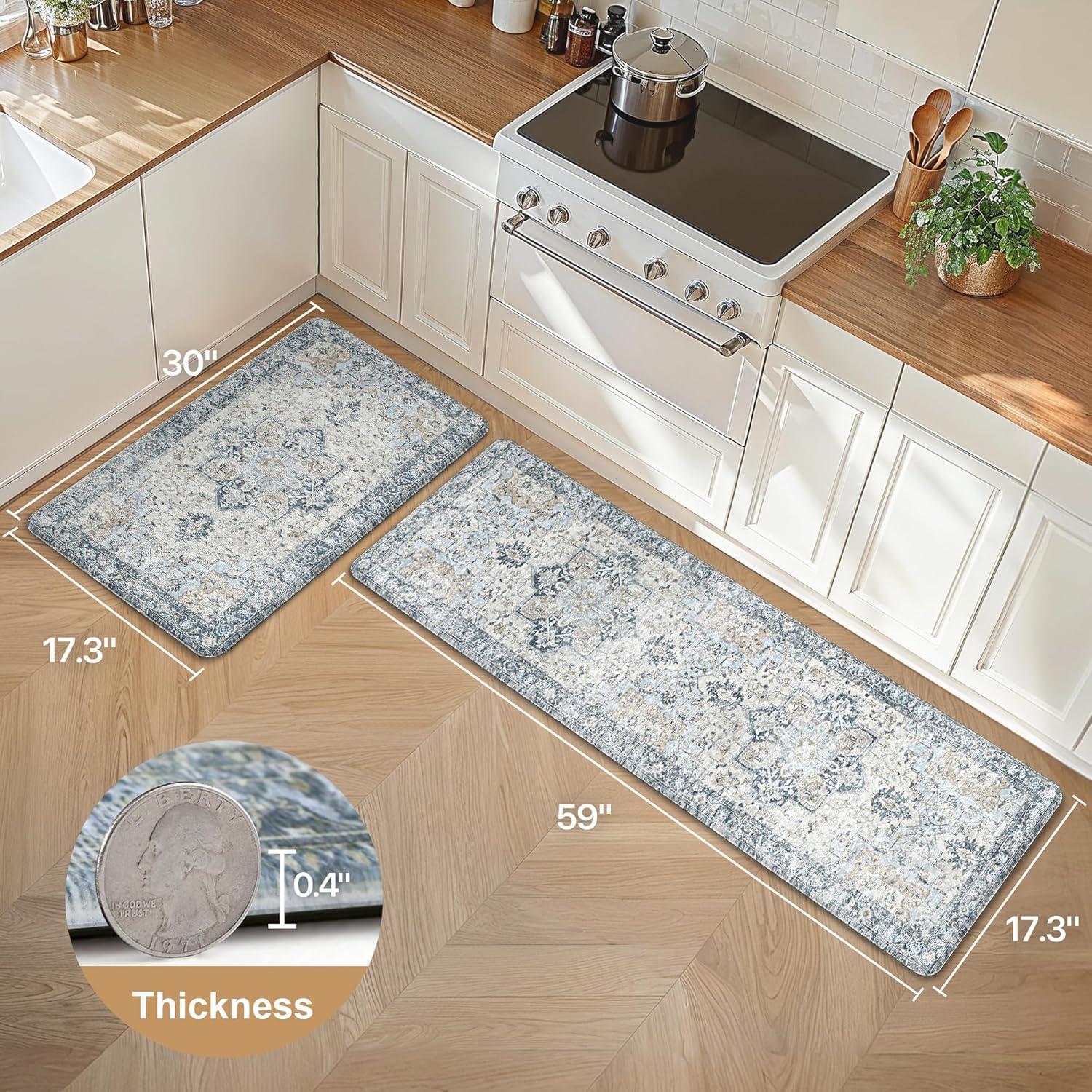 imageGENIMO Kitchen Mats for Floor 2PCs Washable Anti Fatigue Mat for Cushioned 173quotx47quot173quotx30quot Waterproof Kitchen Rugs Non Slip Comfort Standing Mat Rug for Home Sink Laundry Light GreenLight Blue