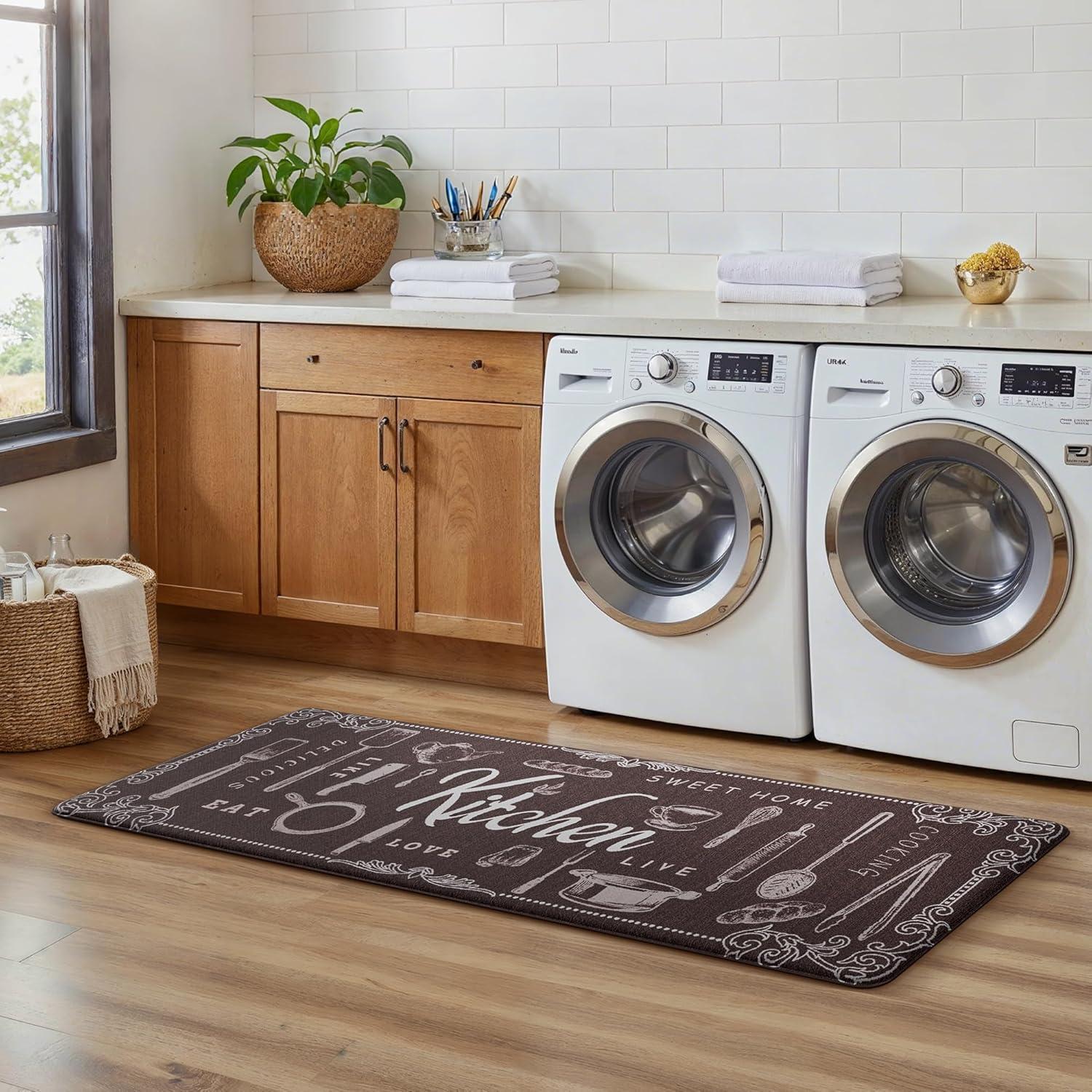 imageGENIMO Kitchen Mats for Floor 2PCs Washable Anti Fatigue Mat for Cushioned 173quotx47quot173quotx30quot Waterproof Kitchen Rugs Non Slip Comfort Standing Mat Rug for Home Sink Laundry Light GreenKitchenbrown