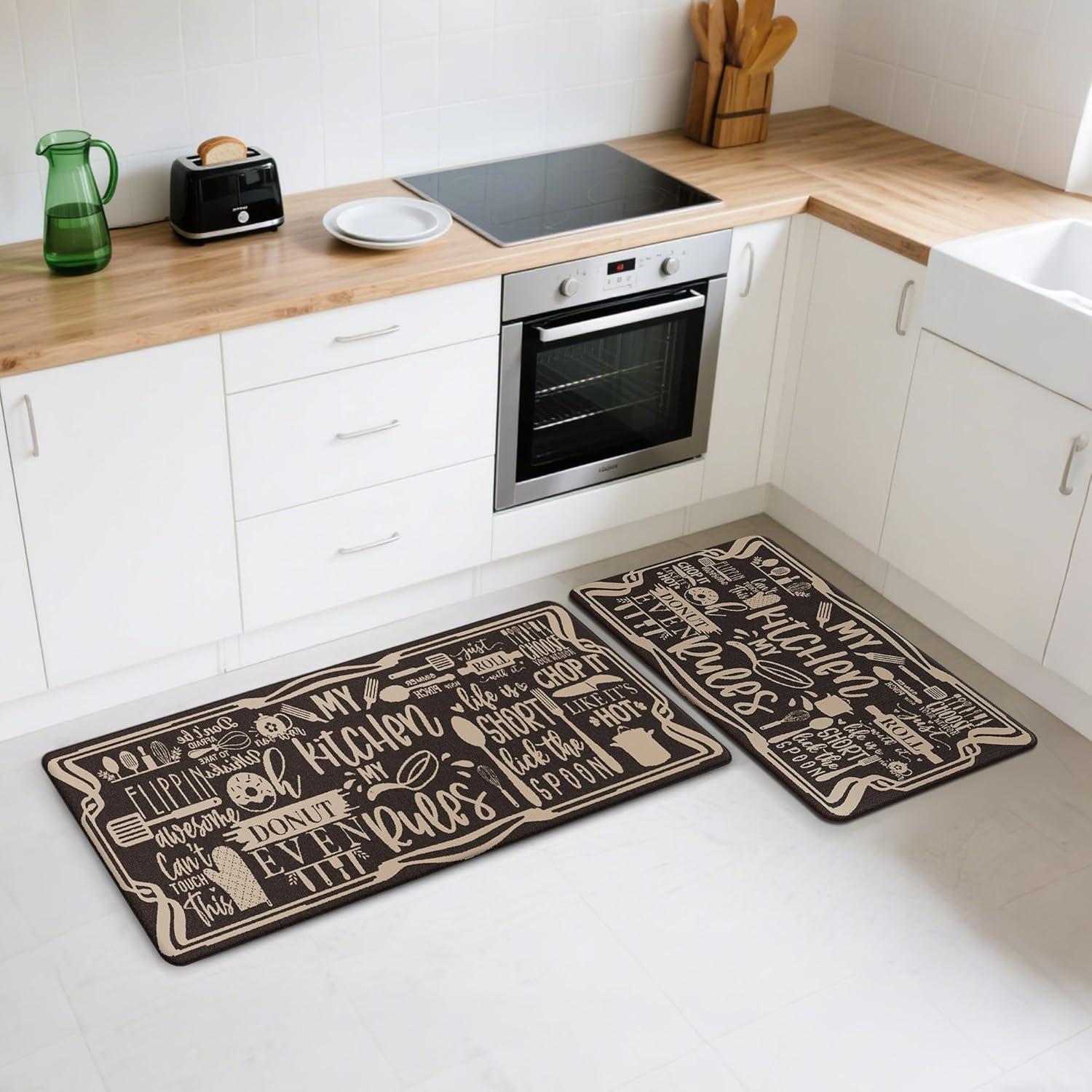 imageGENIMO Kitchen Mats for Floor 2PCs Washable Anti Fatigue Mat for Cushioned 173quotx47quot173quotx30quot Waterproof Kitchen Rugs Non Slip Comfort Standing Mat Rug for Home Sink Laundry Light GreenRulescoffee