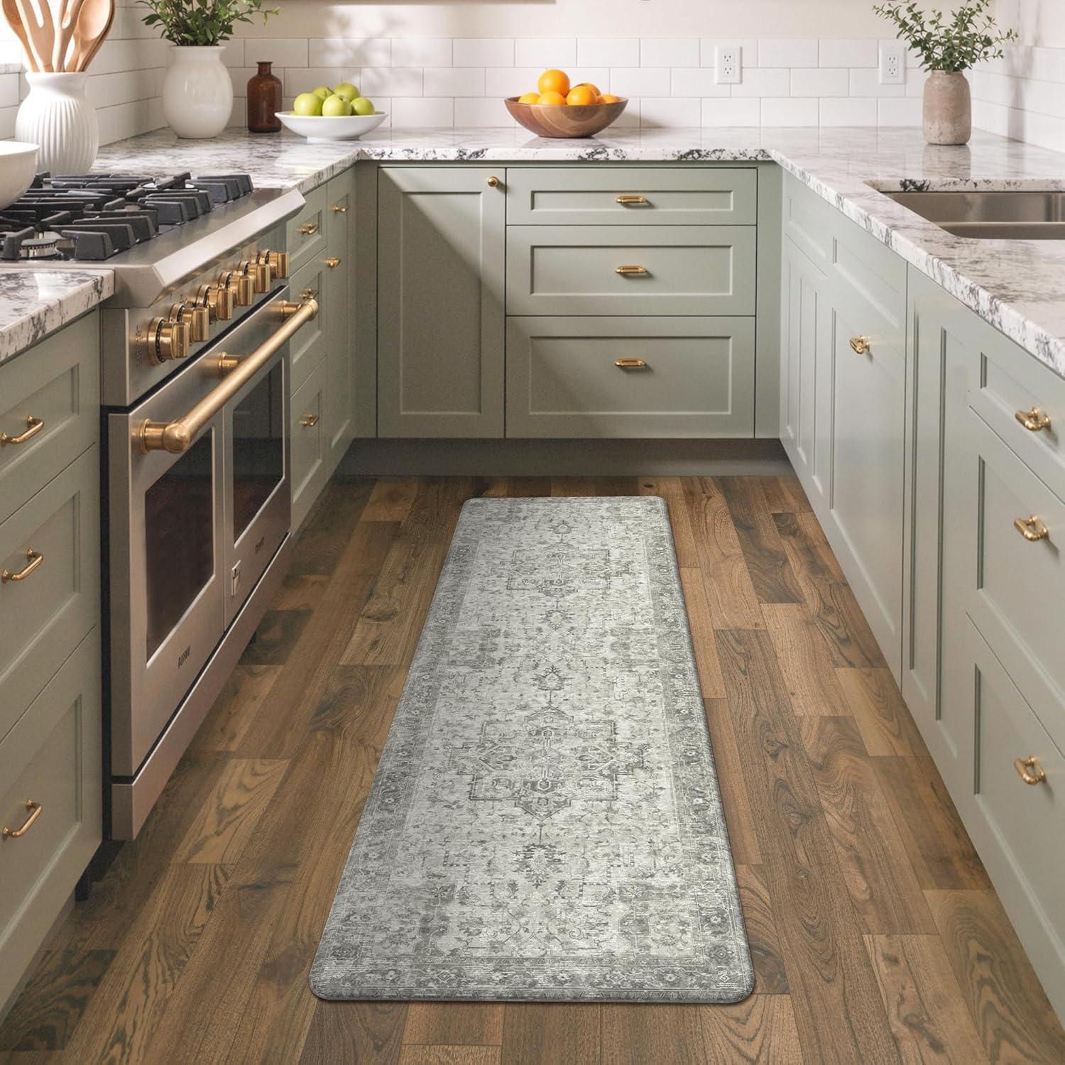 imageGENIMO Kitchen Mats for Floor 2PCs Washable Anti Fatigue Mat for Cushioned 173quotx47quot173quotx30quot Waterproof Kitchen Rugs Non Slip Comfort Standing Mat Rug for Home Sink Laundry Light GreenStone Gray