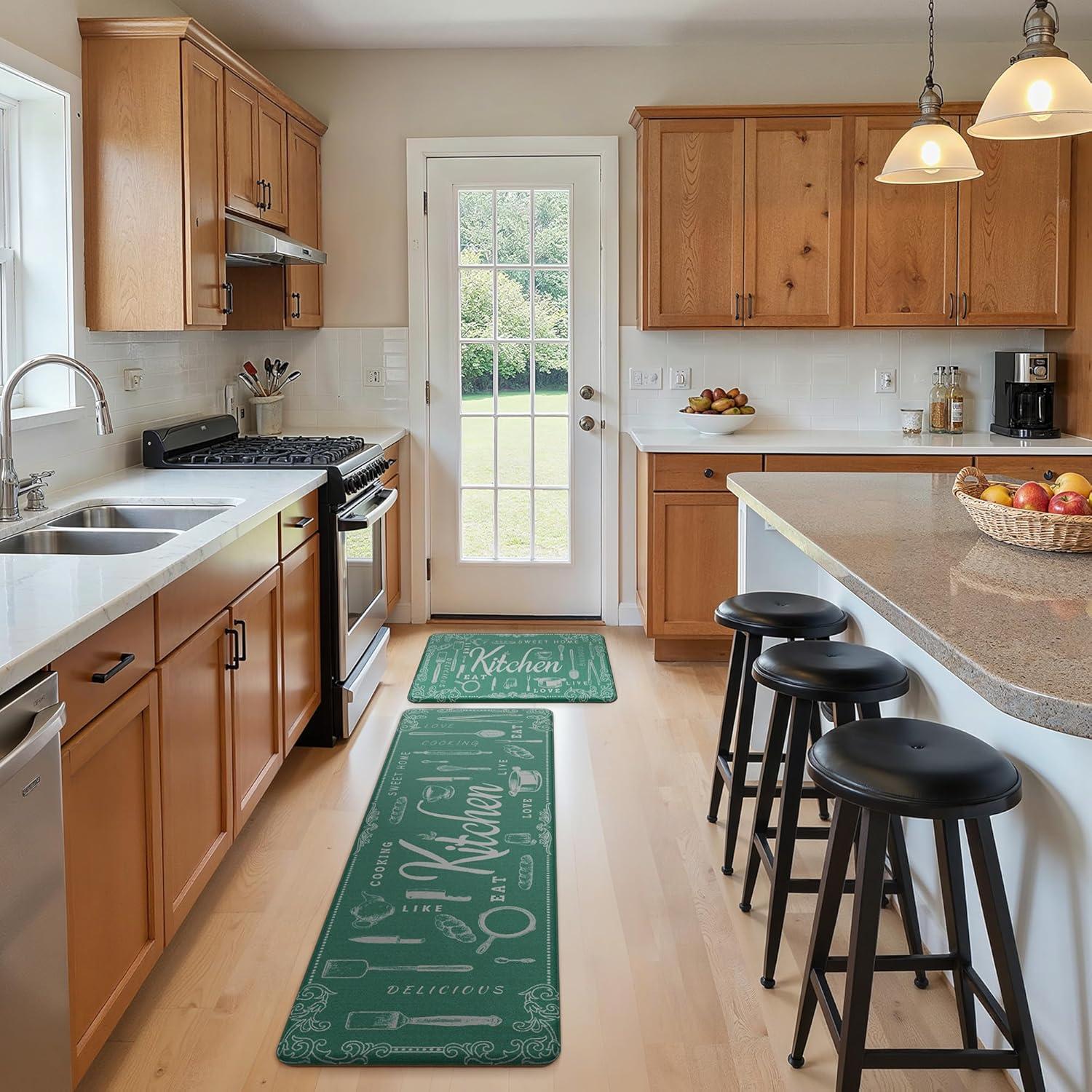 imageGENIMO Kitchen Mats for Floor 2PCs Washable Anti Fatigue Mat for Cushioned 173quotx47quot173quotx30quot Waterproof Kitchen Rugs Non Slip Comfort Standing Mat Rug for Home Sink Laundry Light GreenKtchengreen