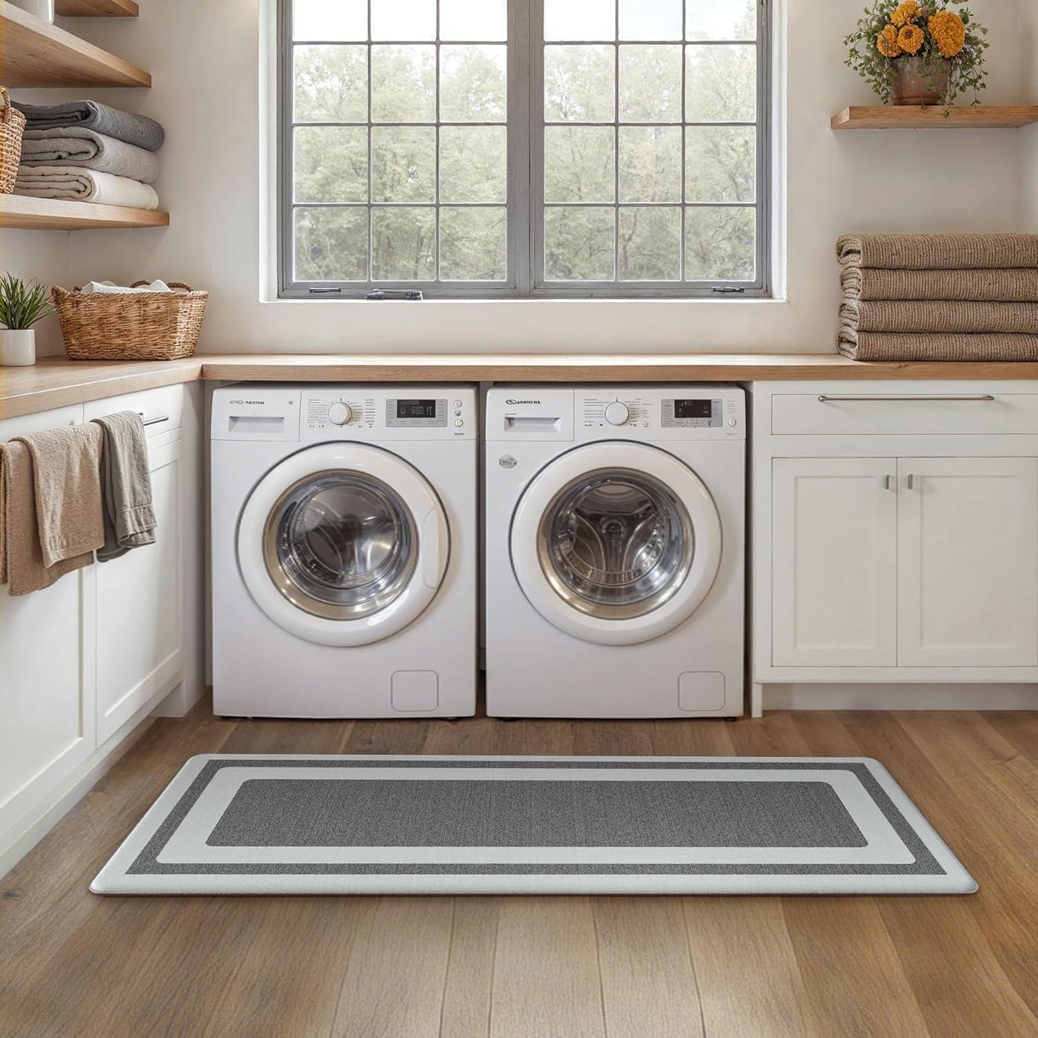 imageGENIMO Kitchen Mats for Floor 2PCs Washable Anti Fatigue Mat for Cushioned 173quotx47quot173quotx30quot Waterproof Kitchen Rugs Non Slip Comfort Standing Mat Rug for Home Sink Laundry Light GreenDark Grey