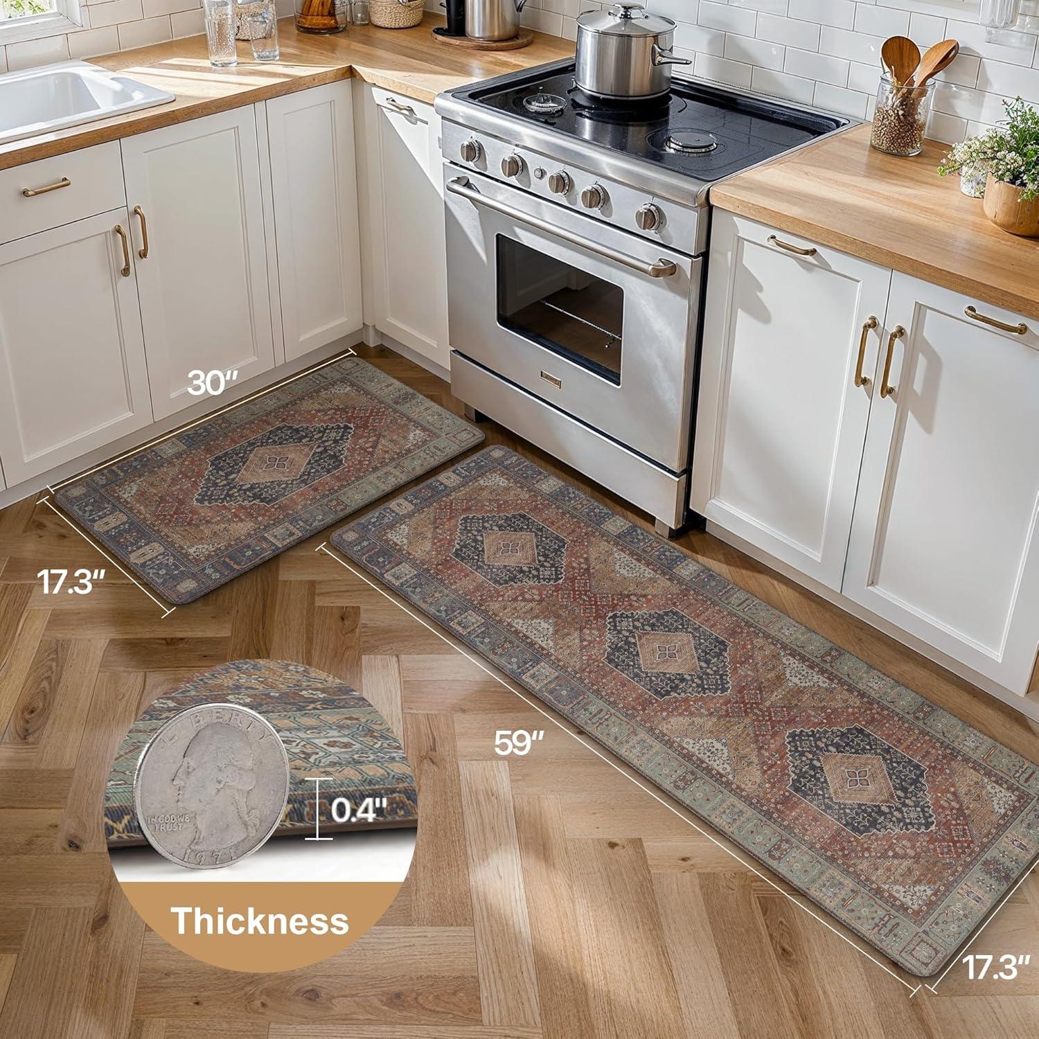 imageGENIMO Kitchen Mats for Floor 2PCs Washable Anti Fatigue Mat for Cushioned 173quotx47quot173quotx30quot Waterproof Kitchen Rugs Non Slip Comfort Standing Mat Rug for Home Sink Laundry Light GreenRed