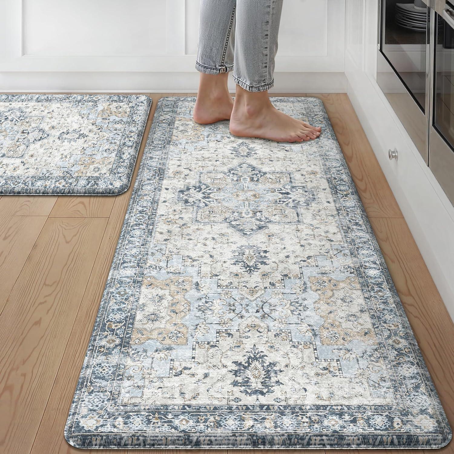 imageGENIMO Kitchen Mats for Floor 2PCs Washable Anti Fatigue Mat for Cushioned 173quotx47quot173quotx30quot Waterproof Kitchen Rugs Non Slip Comfort Standing Mat Rug for Home Sink Laundry Light GreenLight Blue